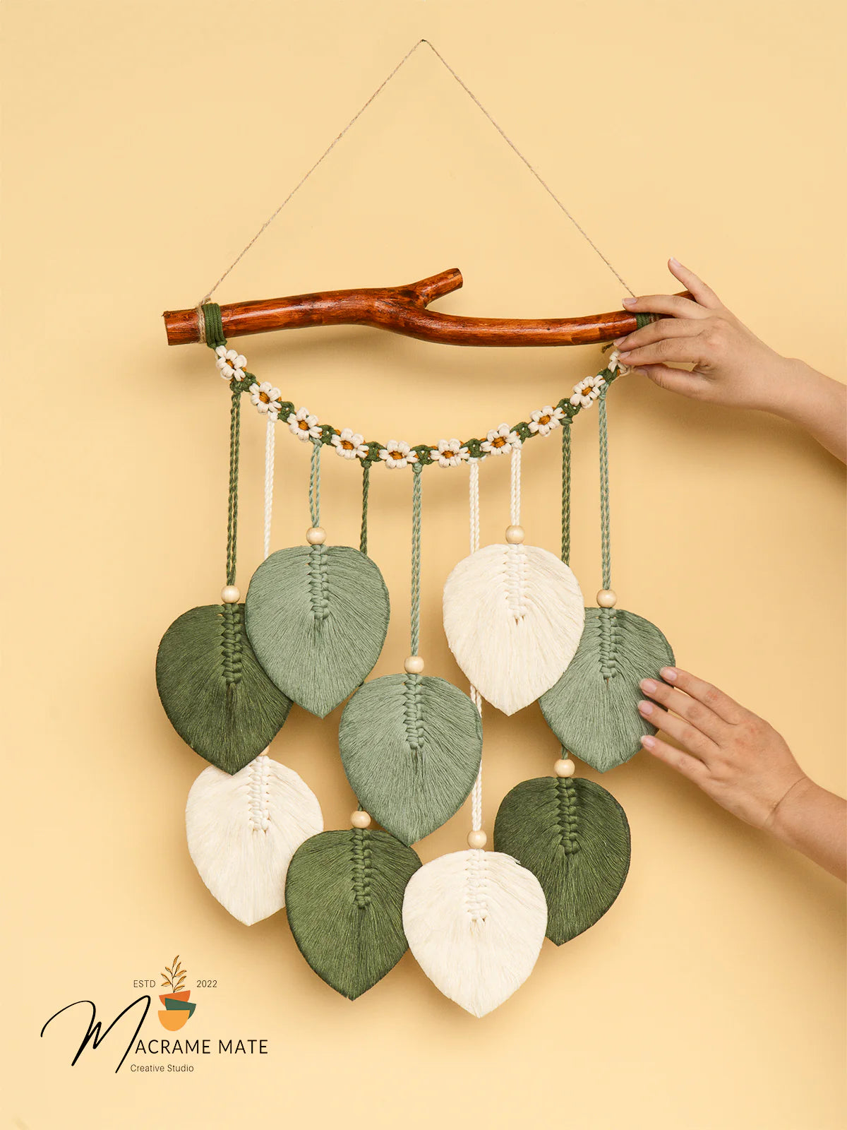 Green Macrame Leaves with Flower Tassel