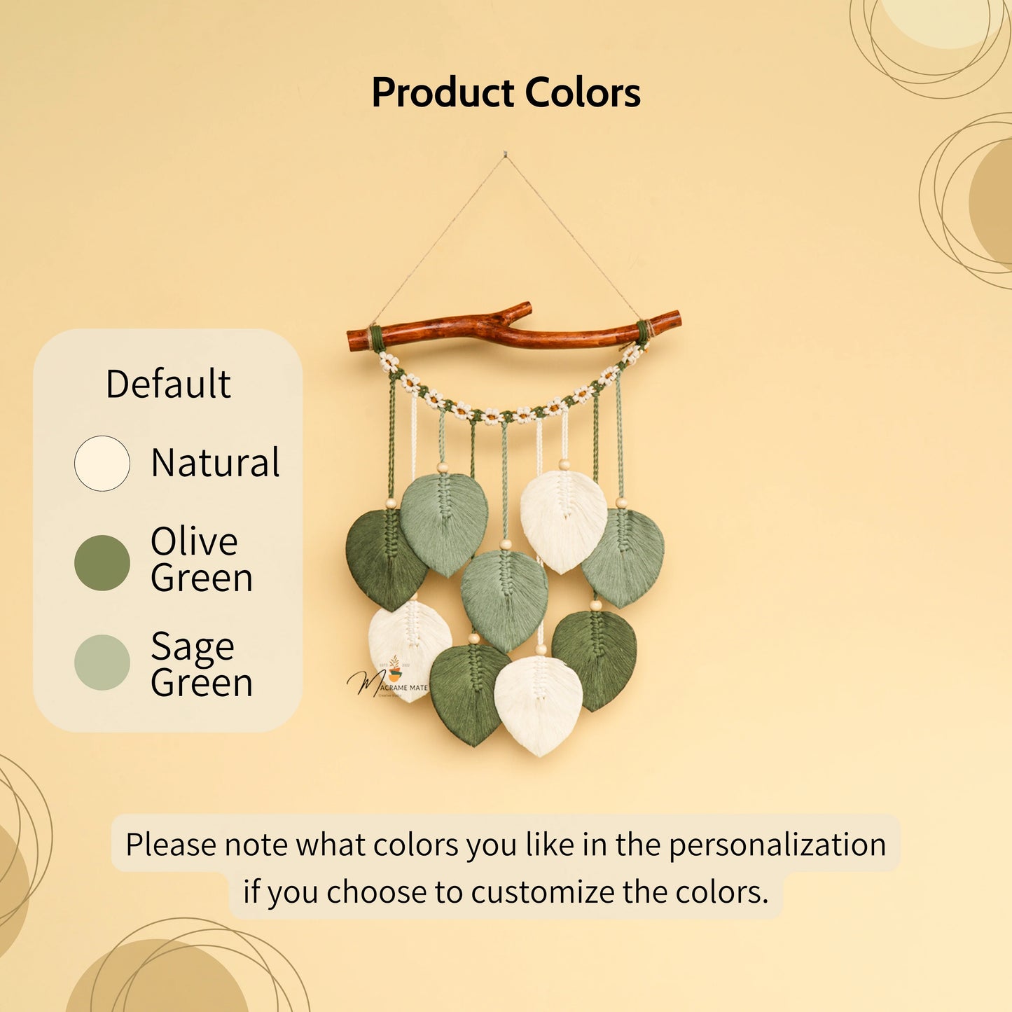 Green Macrame Leaves with Flower Tassel