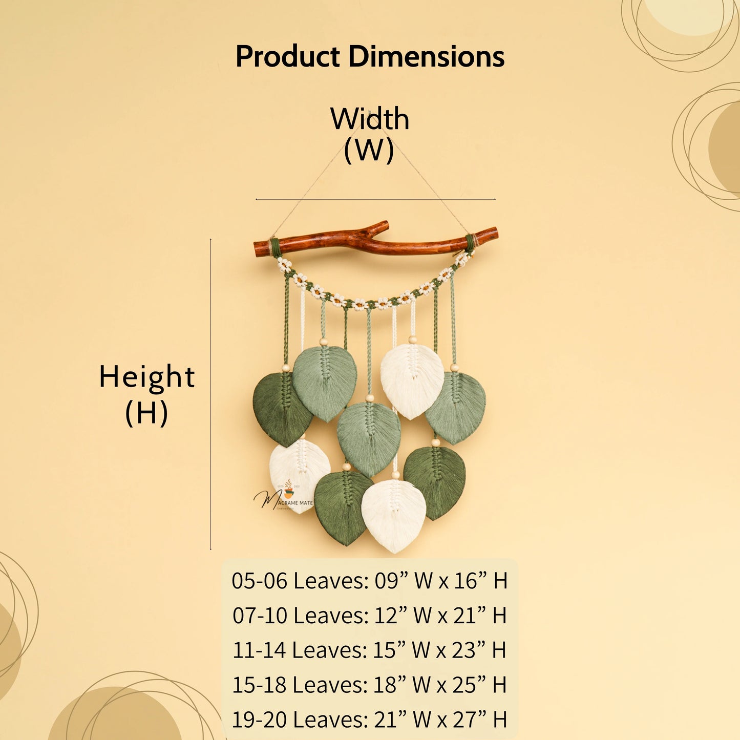 Green Macrame Leaves with Flower Tassel