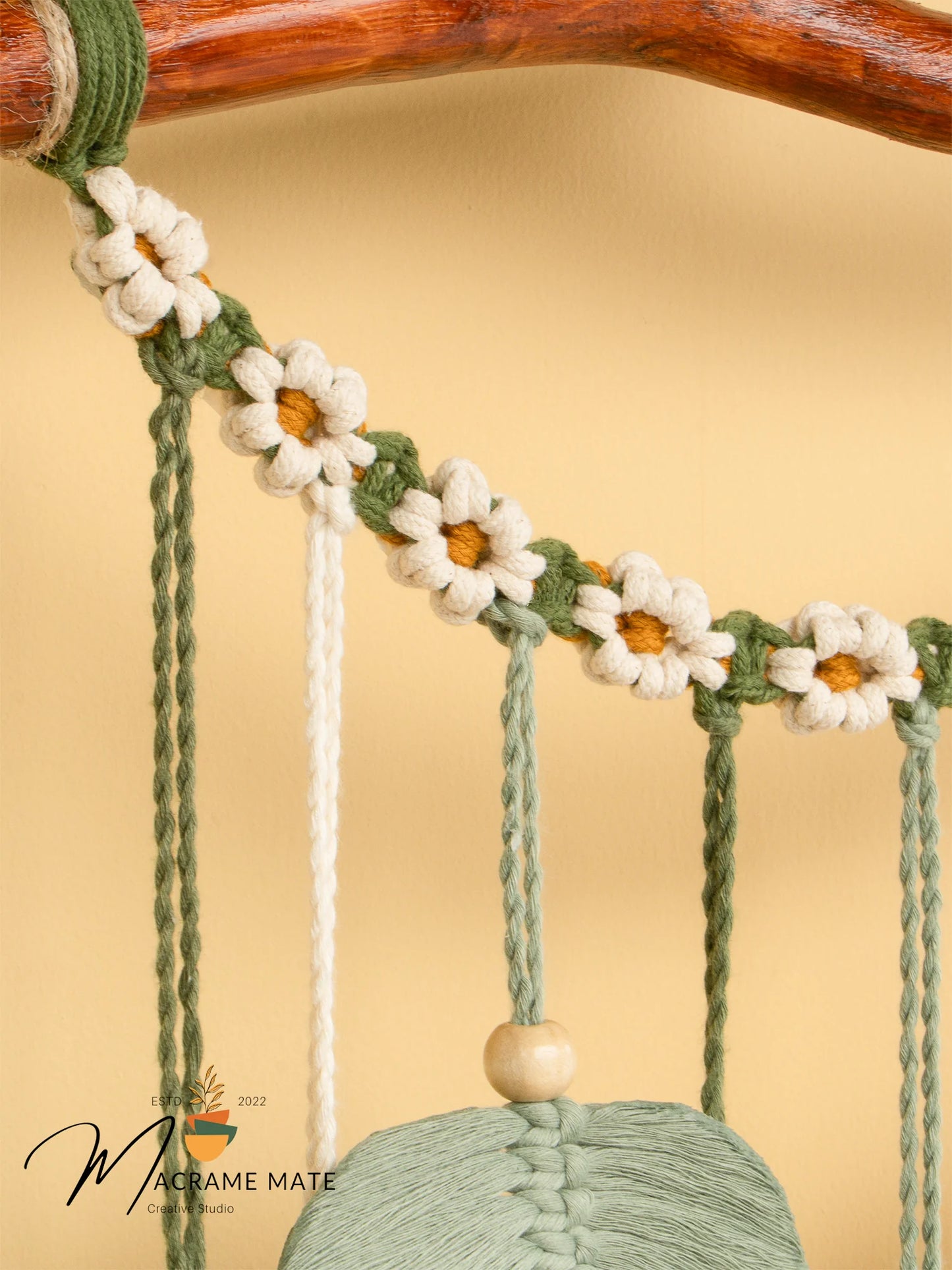 Green Macrame Leaves with Flower Tassel