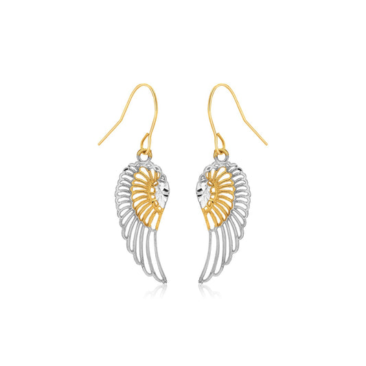 Two-Tone Wing Drop Earrings in 10K Gold