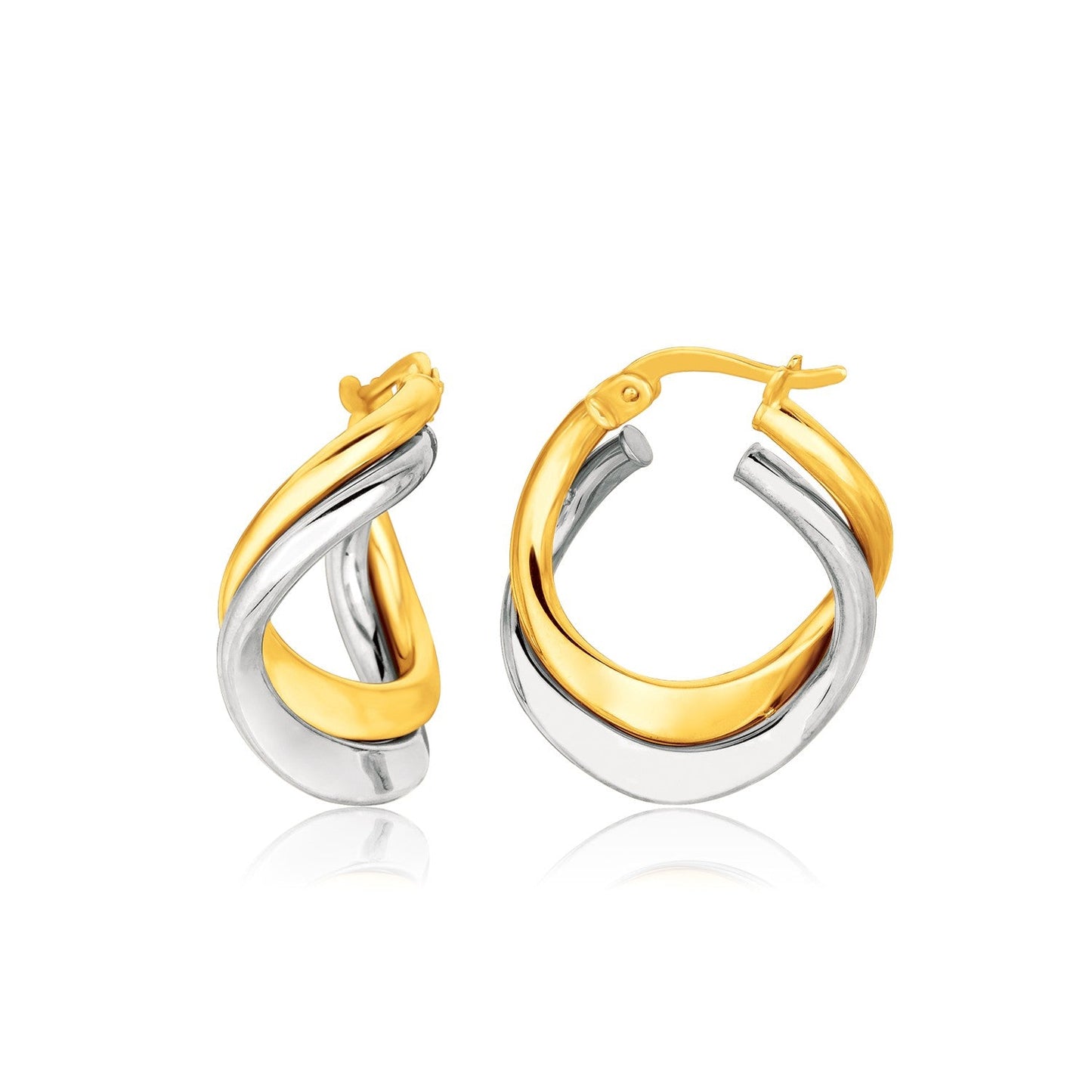 Two Tone Gold Earrings in Fancy Double Twist Style 14k