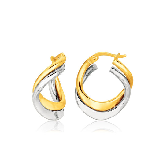 Two Tone Gold Earrings in Fancy Double Twist Style 14k