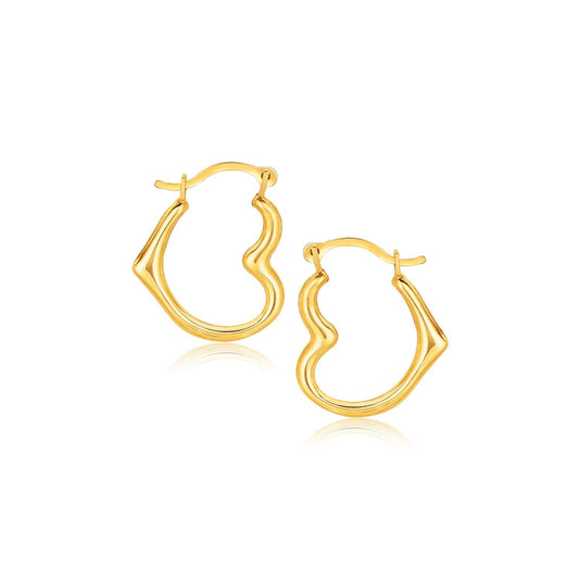 Yellow Gold Heart Hoop Earrings 10k