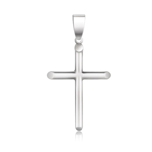 White Gold Slim Cross with Tapered Ends Pendant 14k