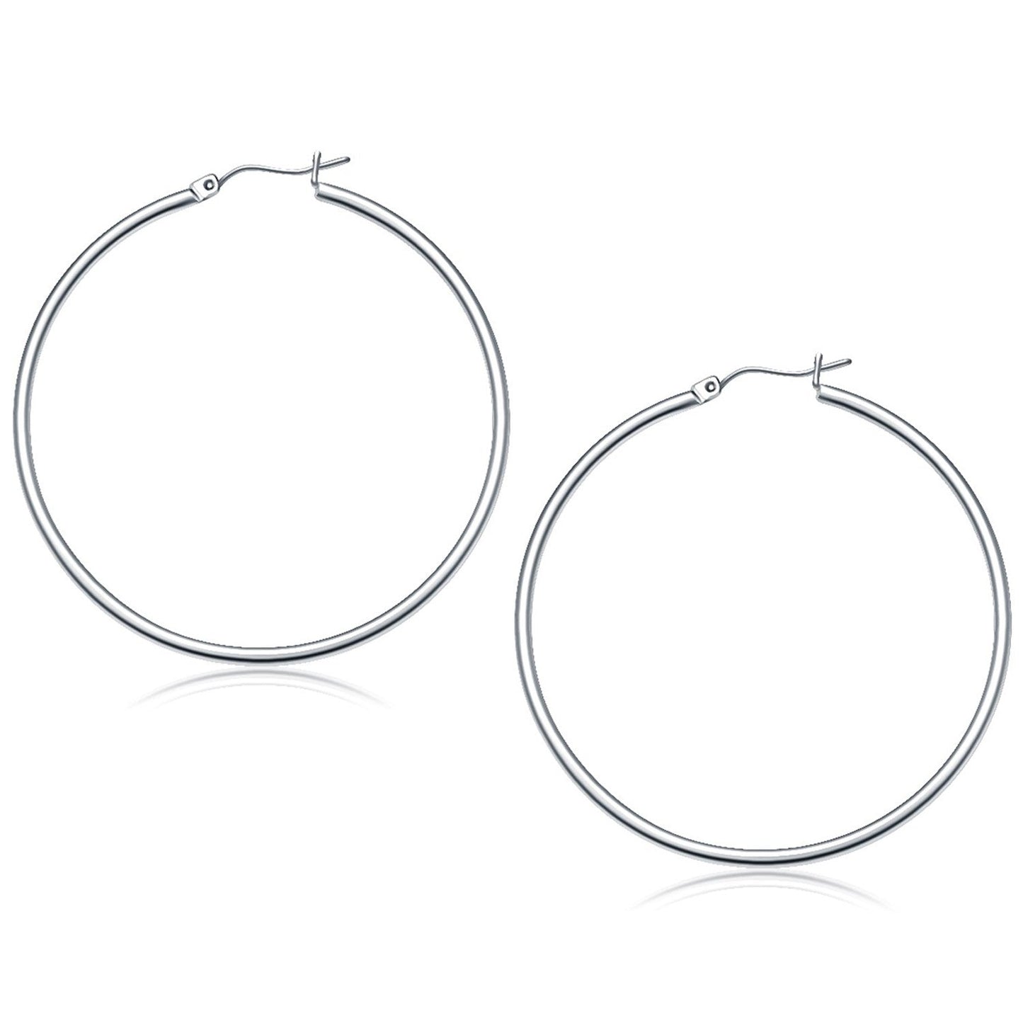 White Gold Polished Hoop Earrings (50 mm) 14k