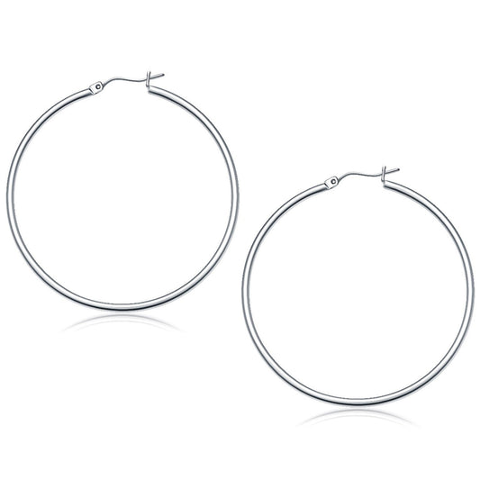 White Gold Polished Hoop Earrings (50 mm) 14k
