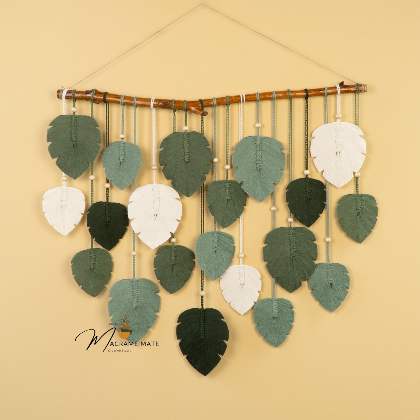 Forest Green Macrame Leaf Wall Decor