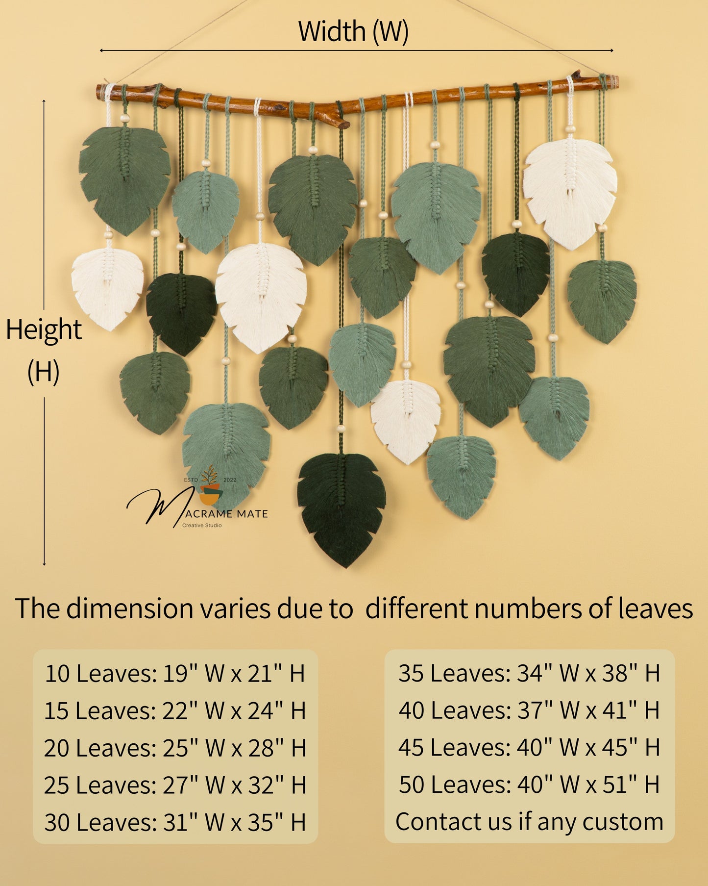 Forest Green Macrame Leaf Wall Decor