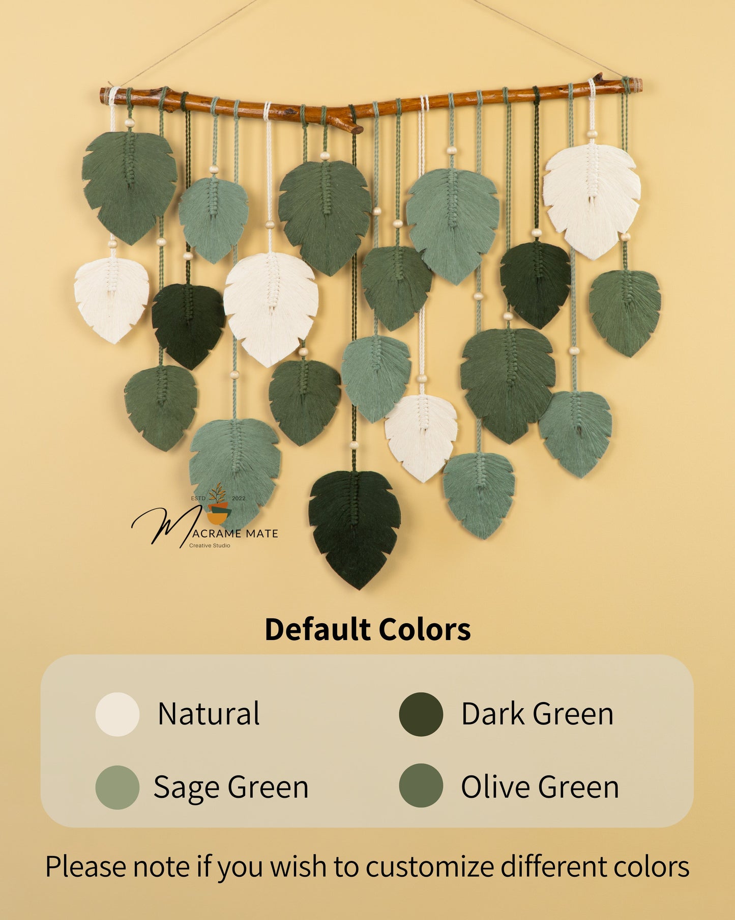 Forest Green Macrame Leaf Wall Decor