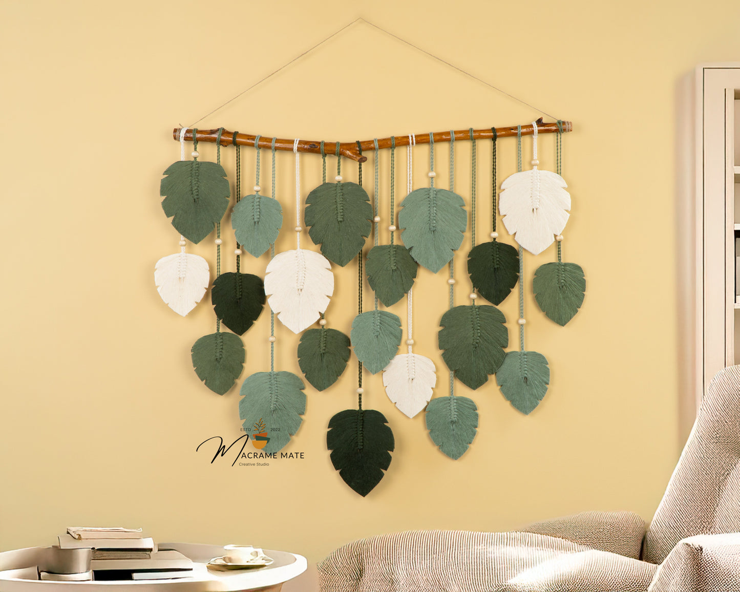 Forest Green Macrame Leaf Wall Decor