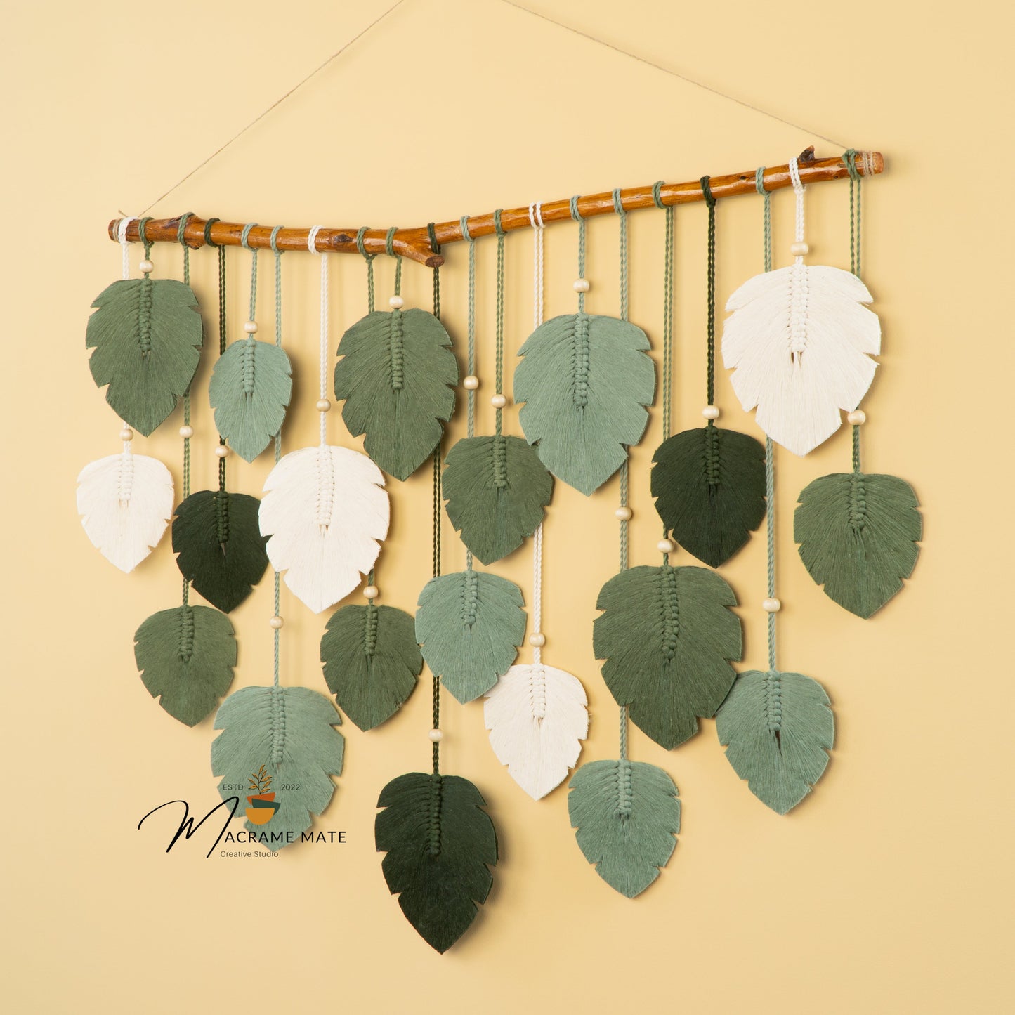 Forest Green Macrame Leaf Wall Decor