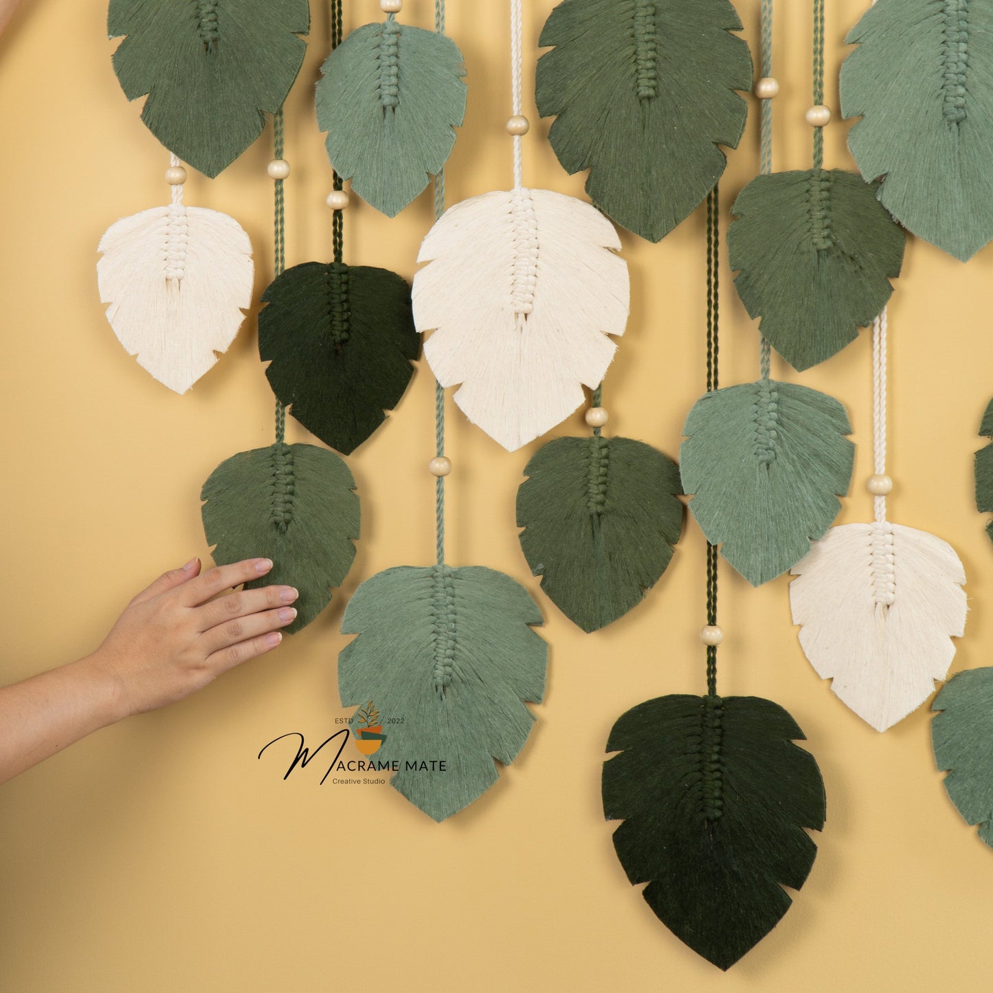 Forest Green Macrame Leaf Wall Decor
