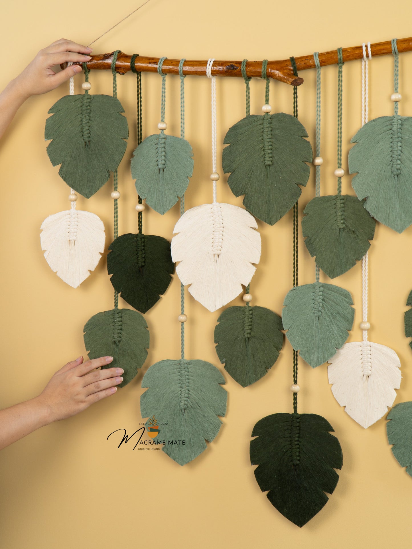 Forest Green Macrame Leaf Wall Decor