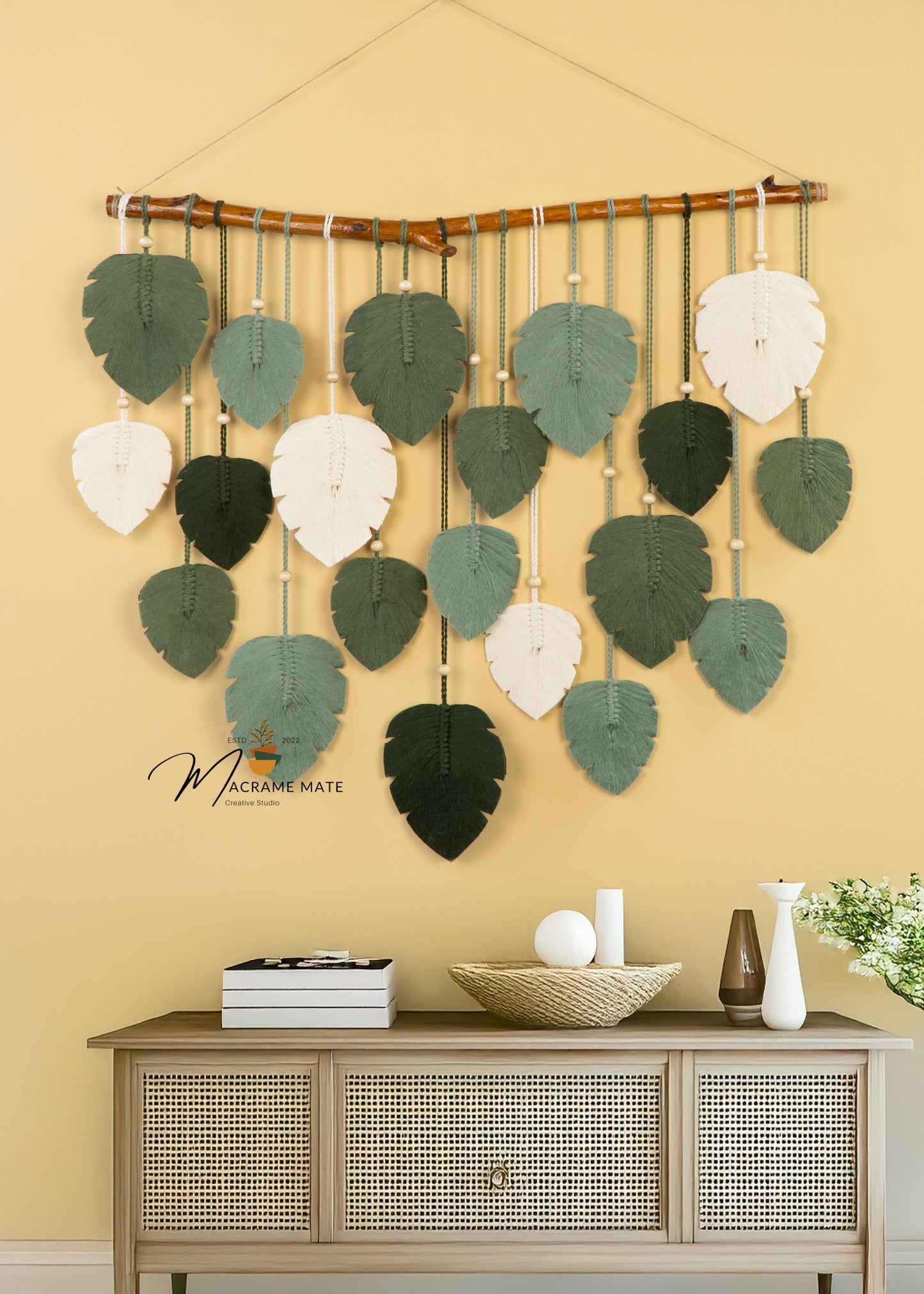 Forest Green Macrame Leaf Wall Decor
