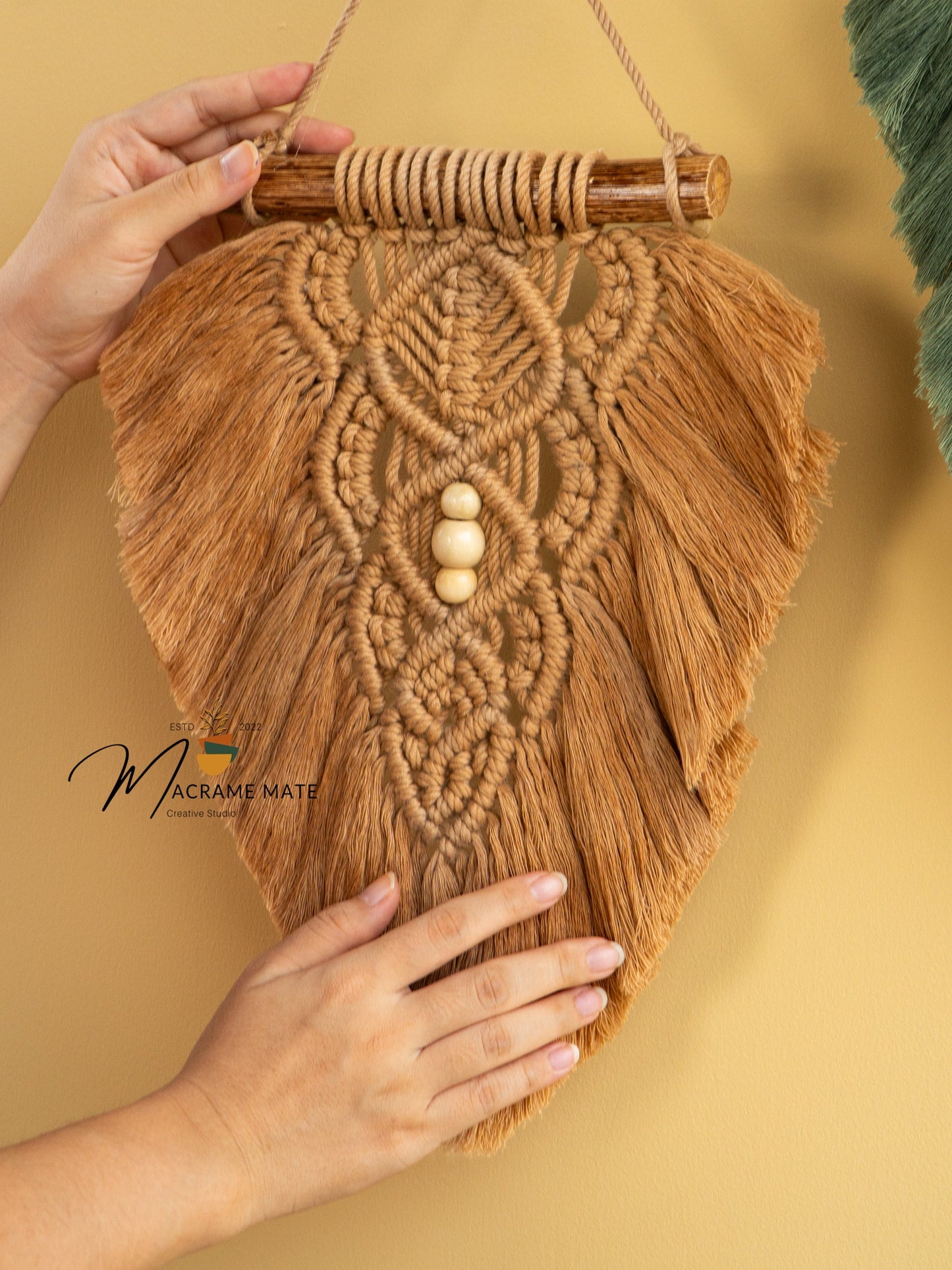 Rustic Latte Olive Macrame Leaves