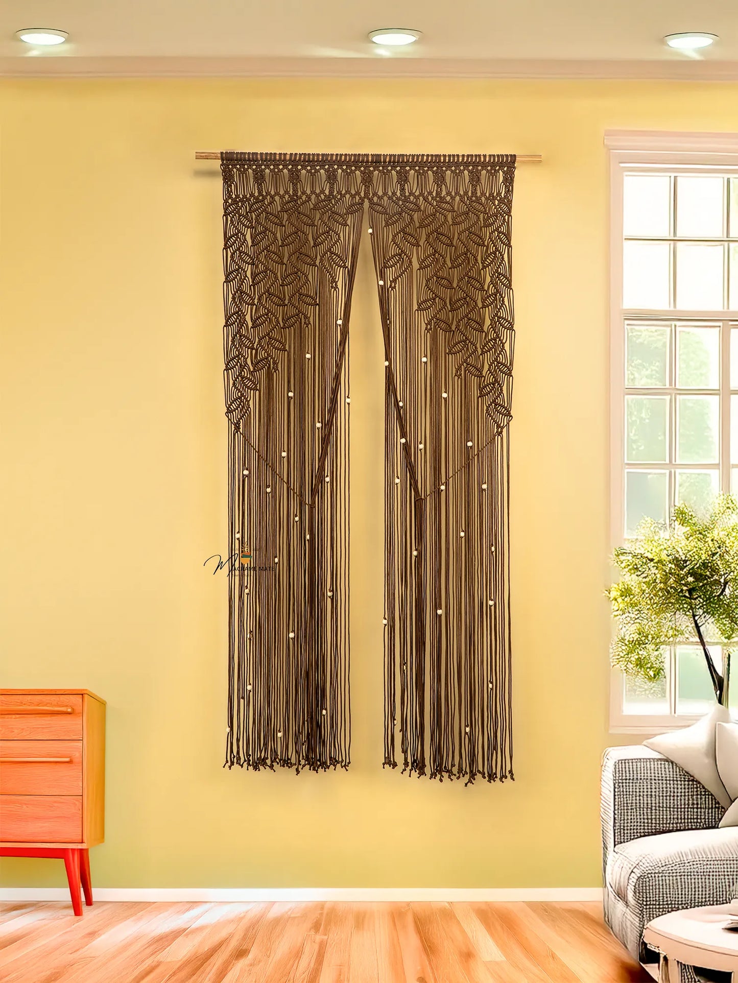 Brown Macrame Leaf Door Curtain