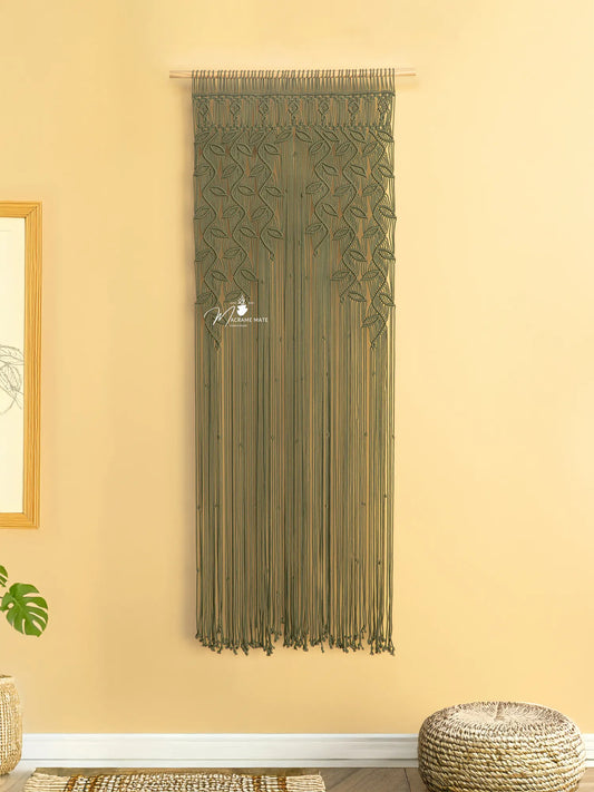 Indigo Olive Green Macrame Leaf Door Curtain