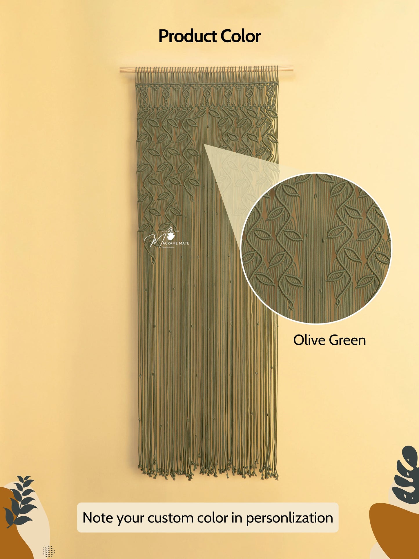 Indigo Olive Green Macrame Leaf Door Curtain