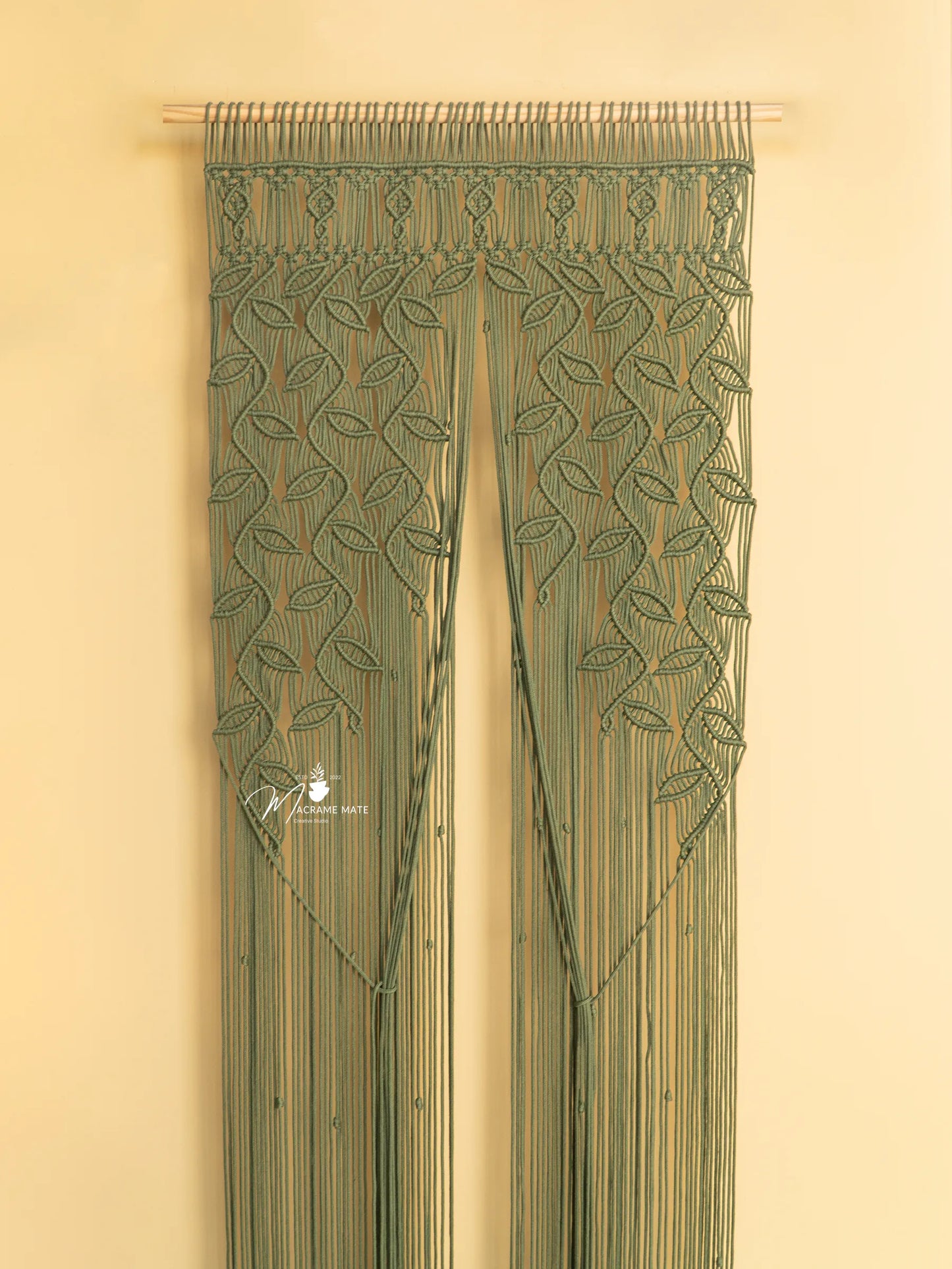 Indigo Olive Green Macrame Leaf Door Curtain