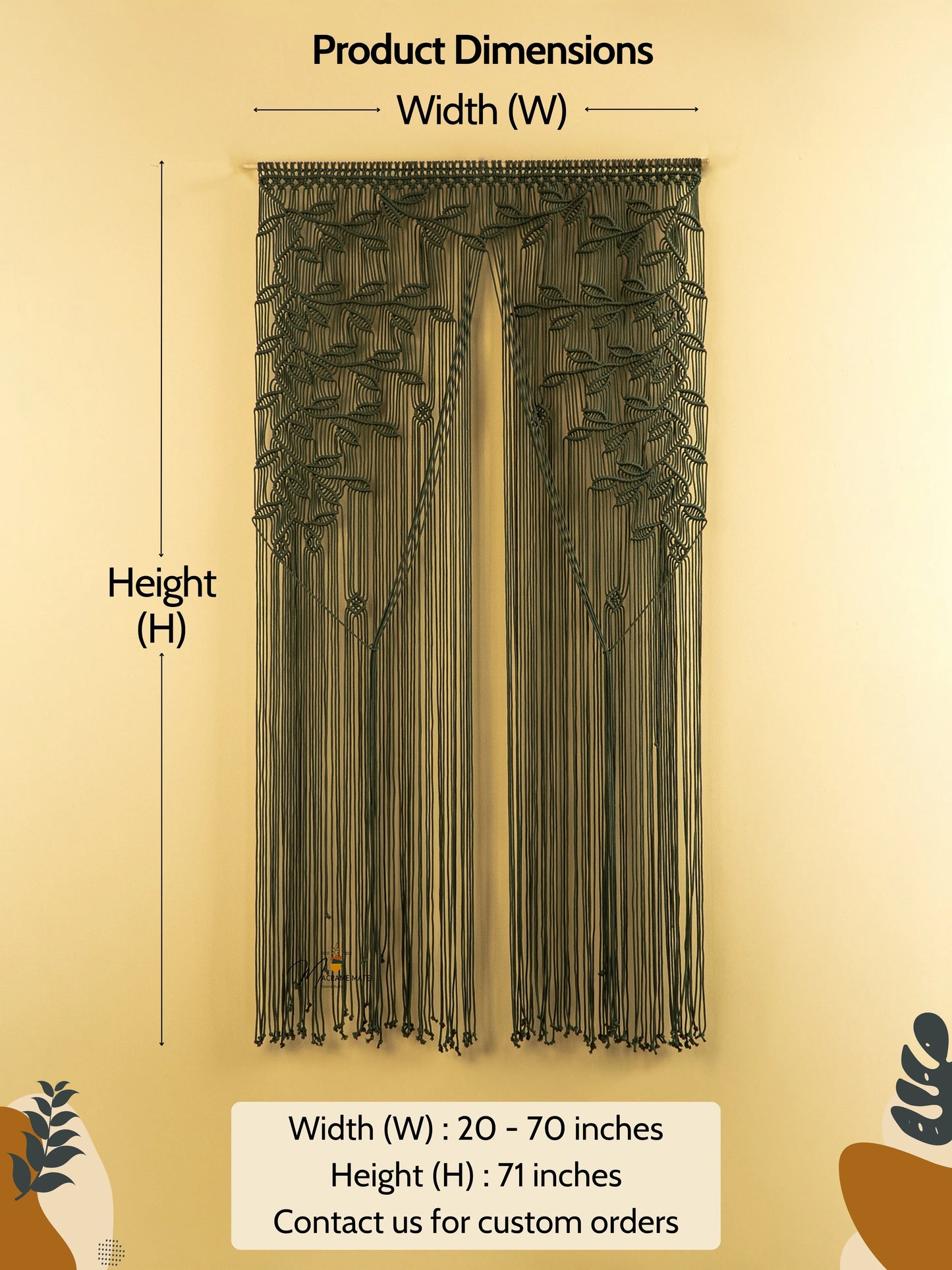Dark Green Macrame Leaf Door Curtain