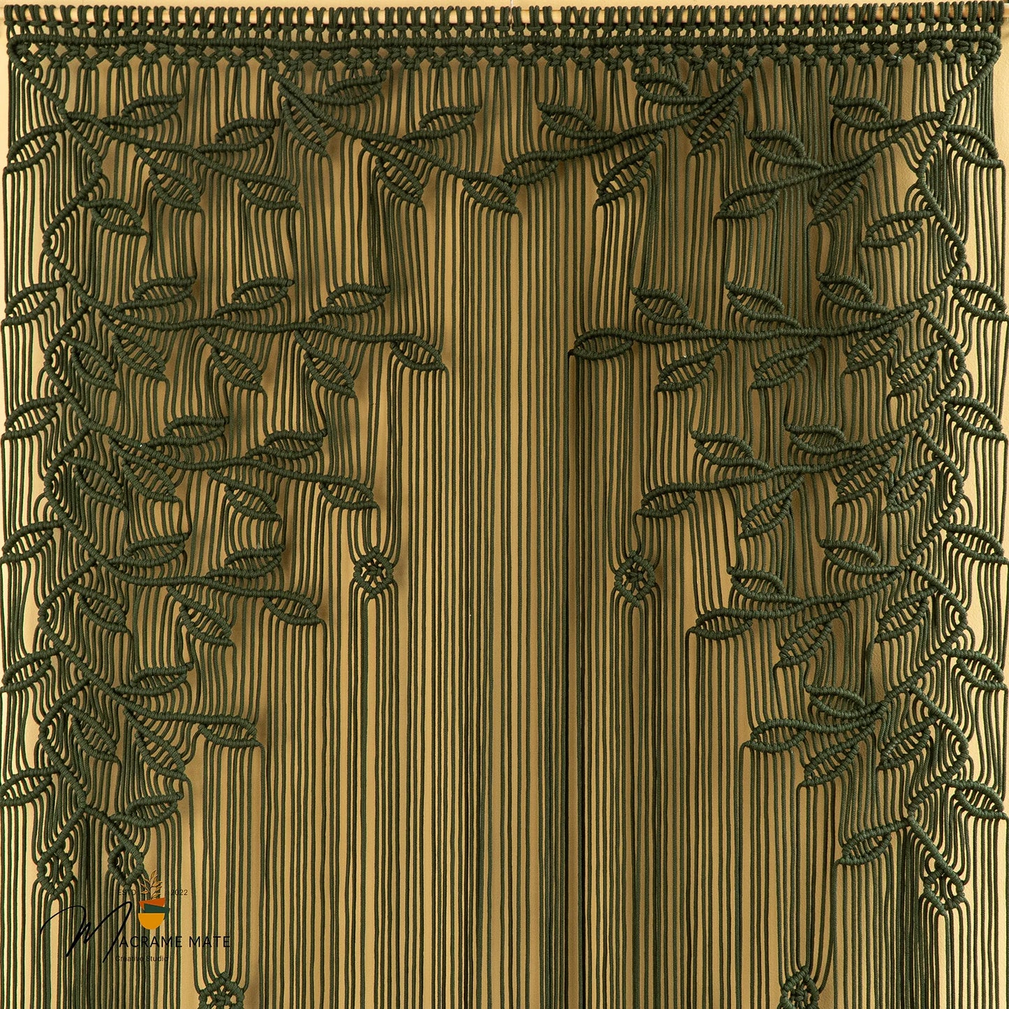 Dark Green Macrame Leaf Door Curtain