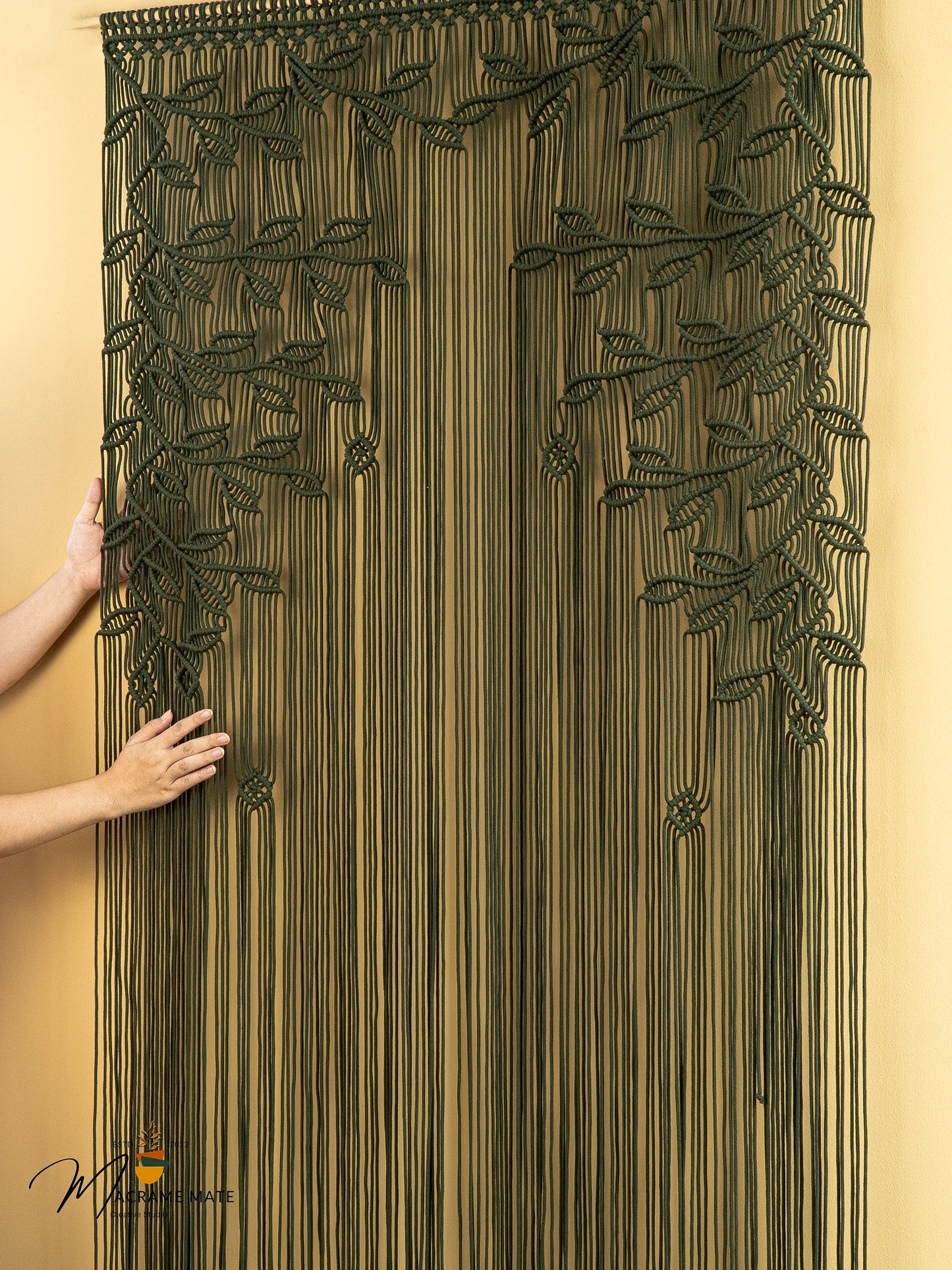 Dark Green Macrame Leaf Door Curtain