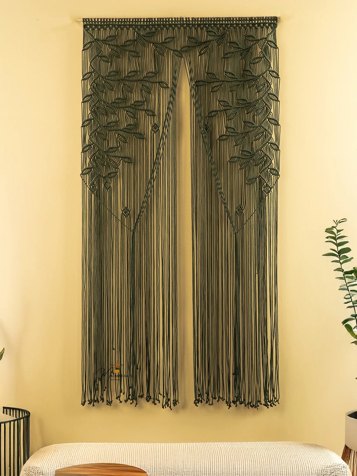 Dark Green Macrame Leaf Door Curtain