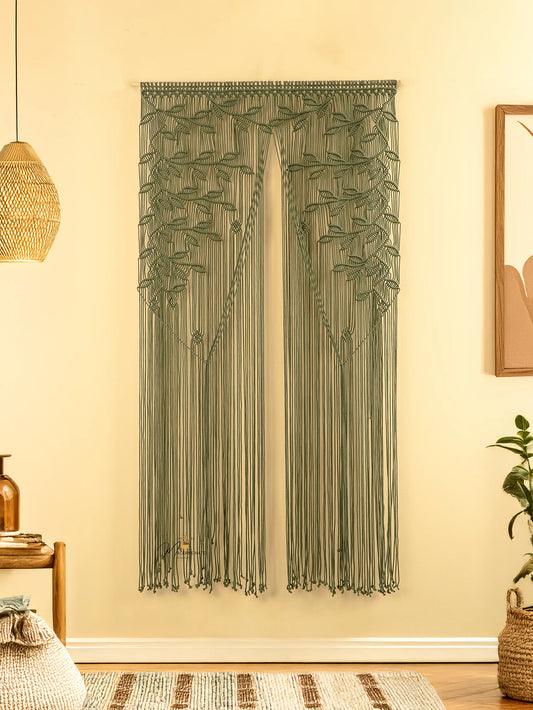 Olive Green Macrame Leaf Door Curtain