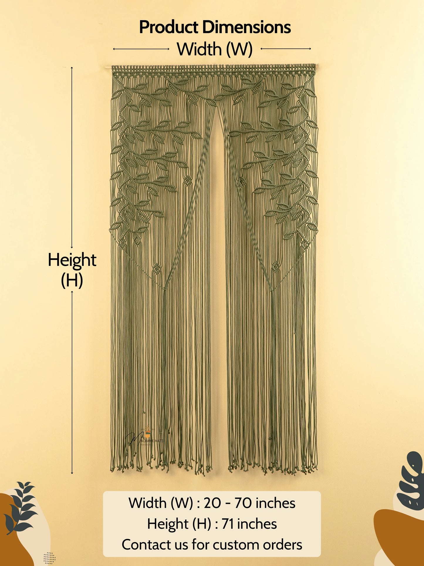 Olive Green Macrame Leaf Door Curtain
