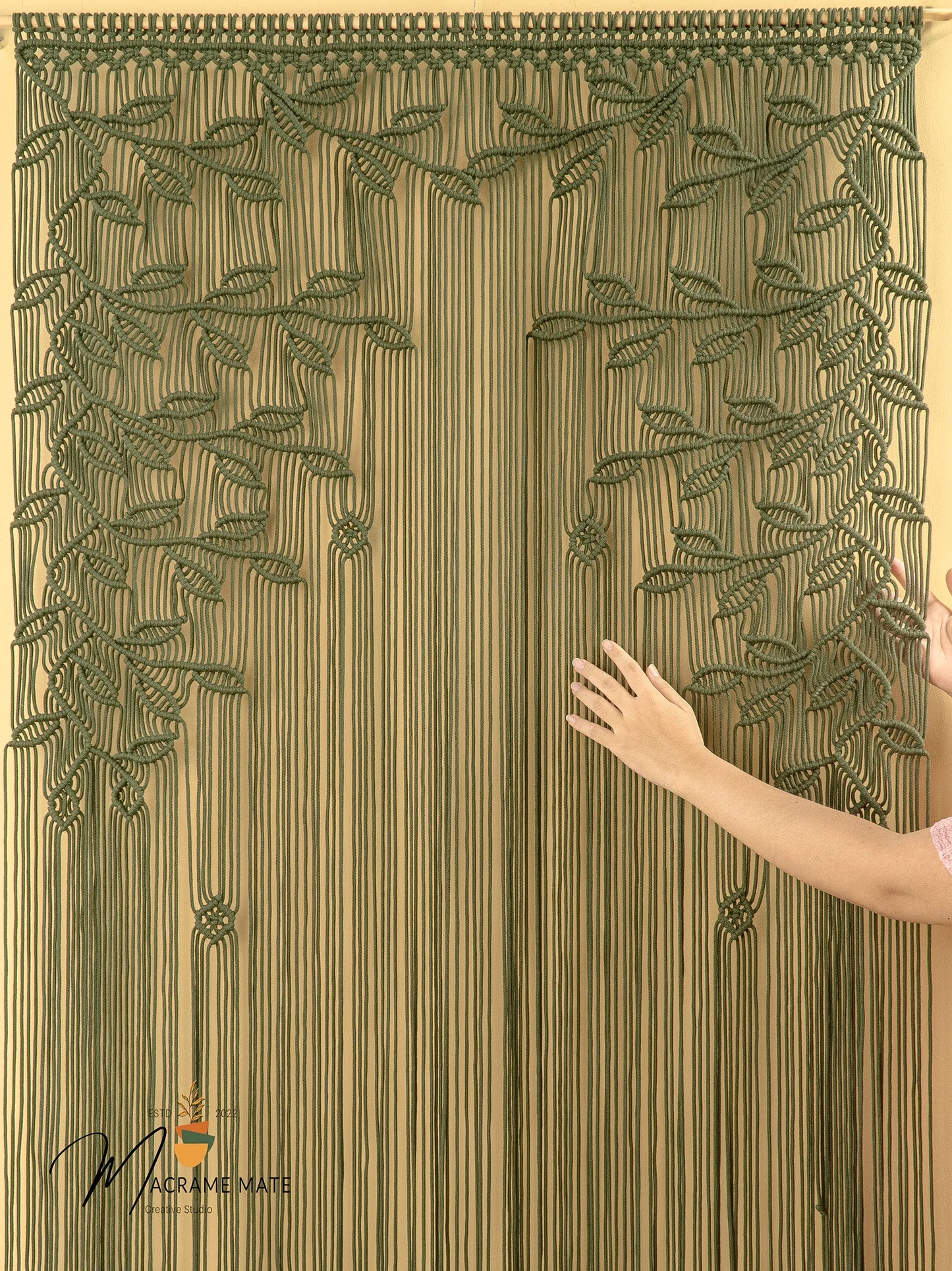 Olive Green Macrame Leaf Door Curtain
