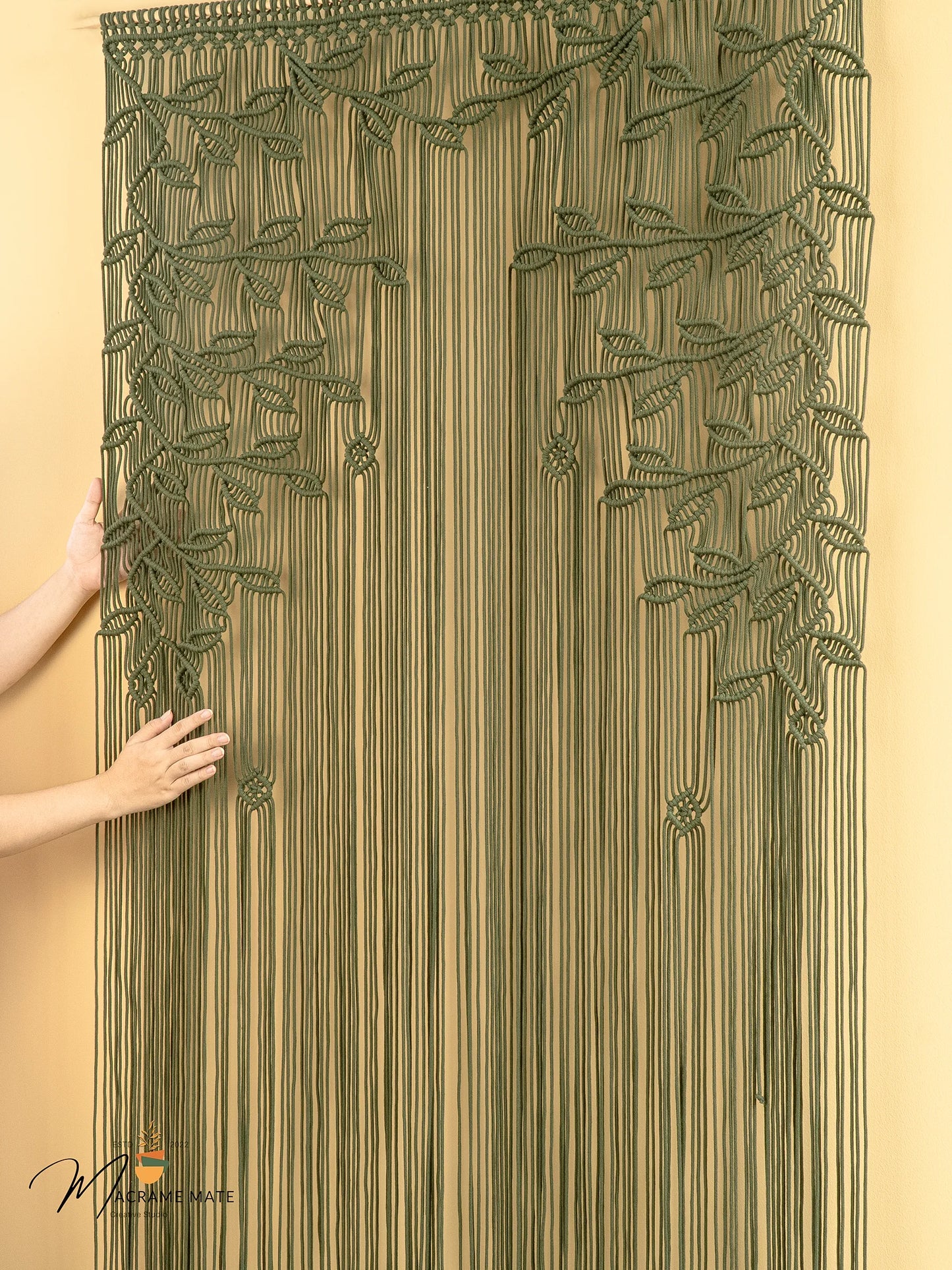 Olive Green Macrame Leaf Door Curtain