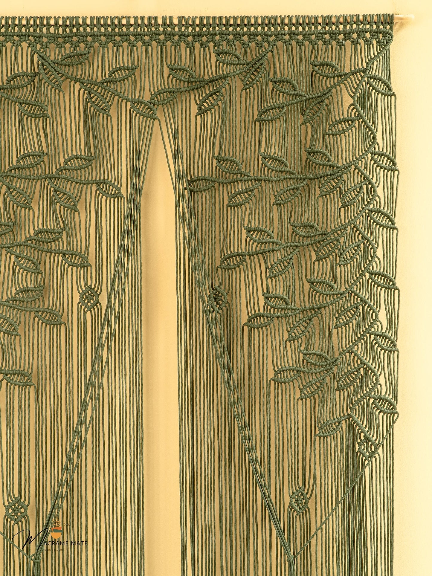 Olive Green Macrame Leaf Door Curtain