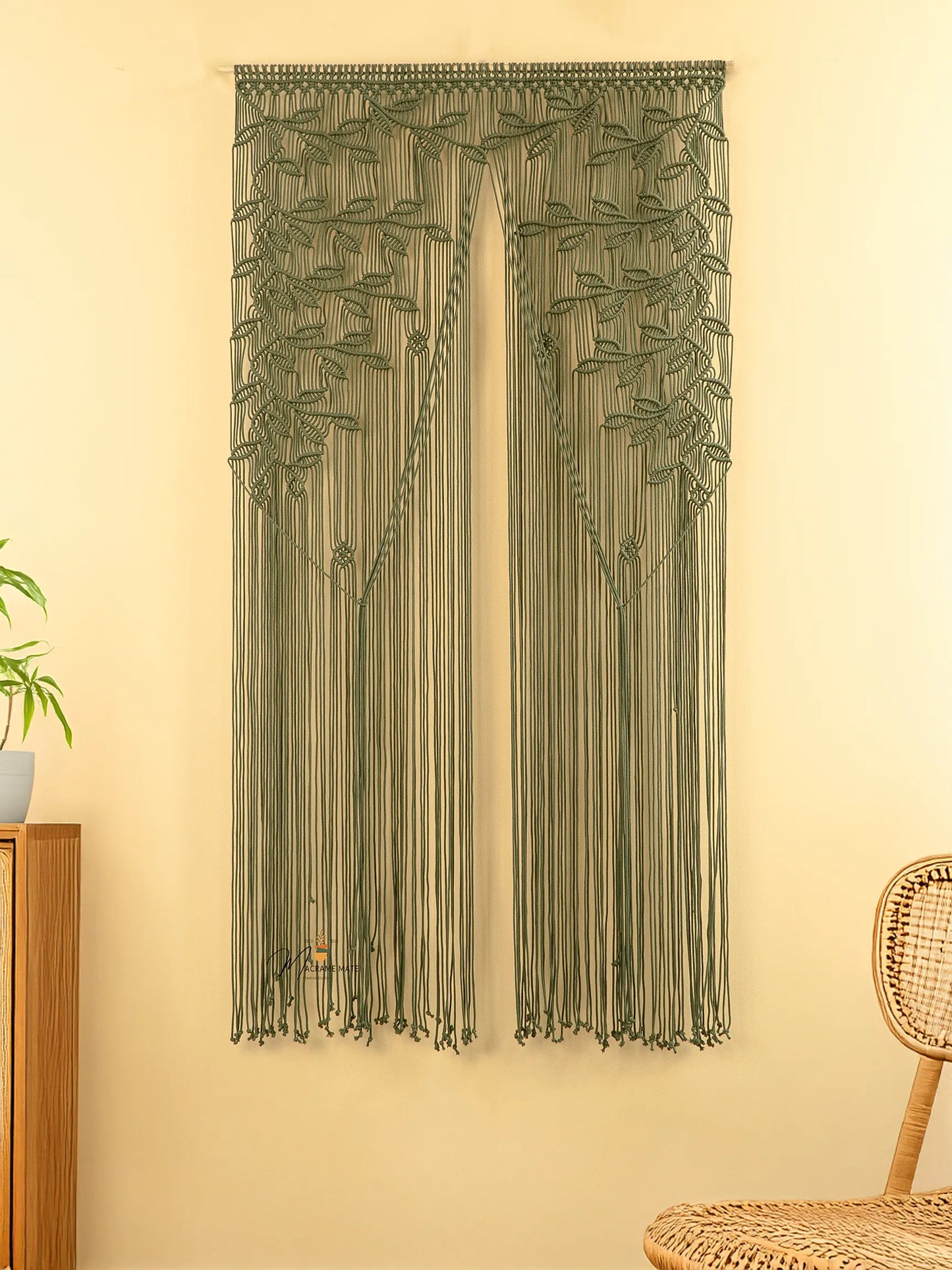 Olive Green Macrame Leaf Door Curtain