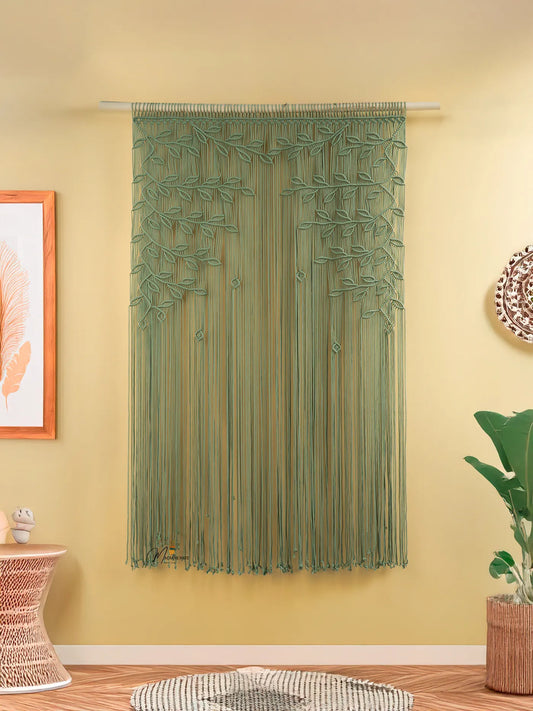 Sage Green Macrame Leaf Door Curtain