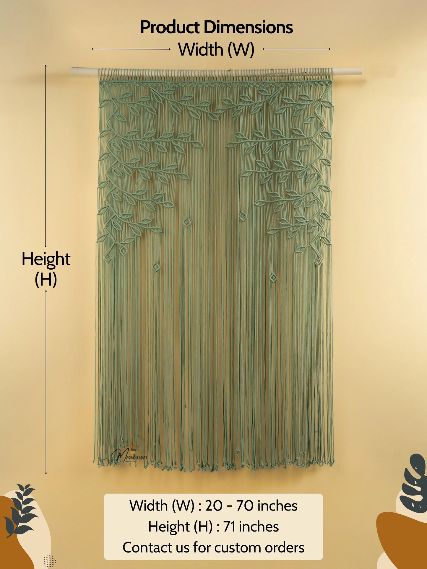 Sage Green Macrame Leaf Door Curtain