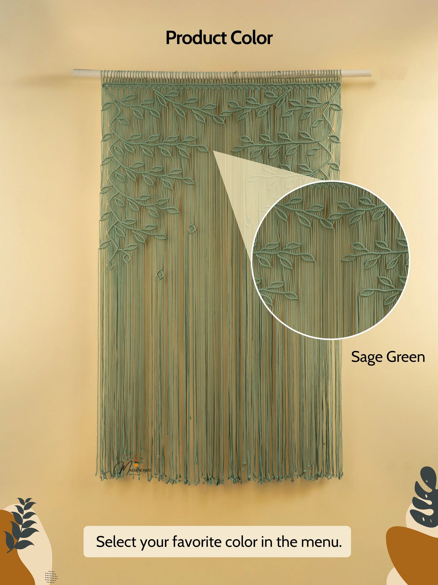 Sage Green Macrame Leaf Door Curtain