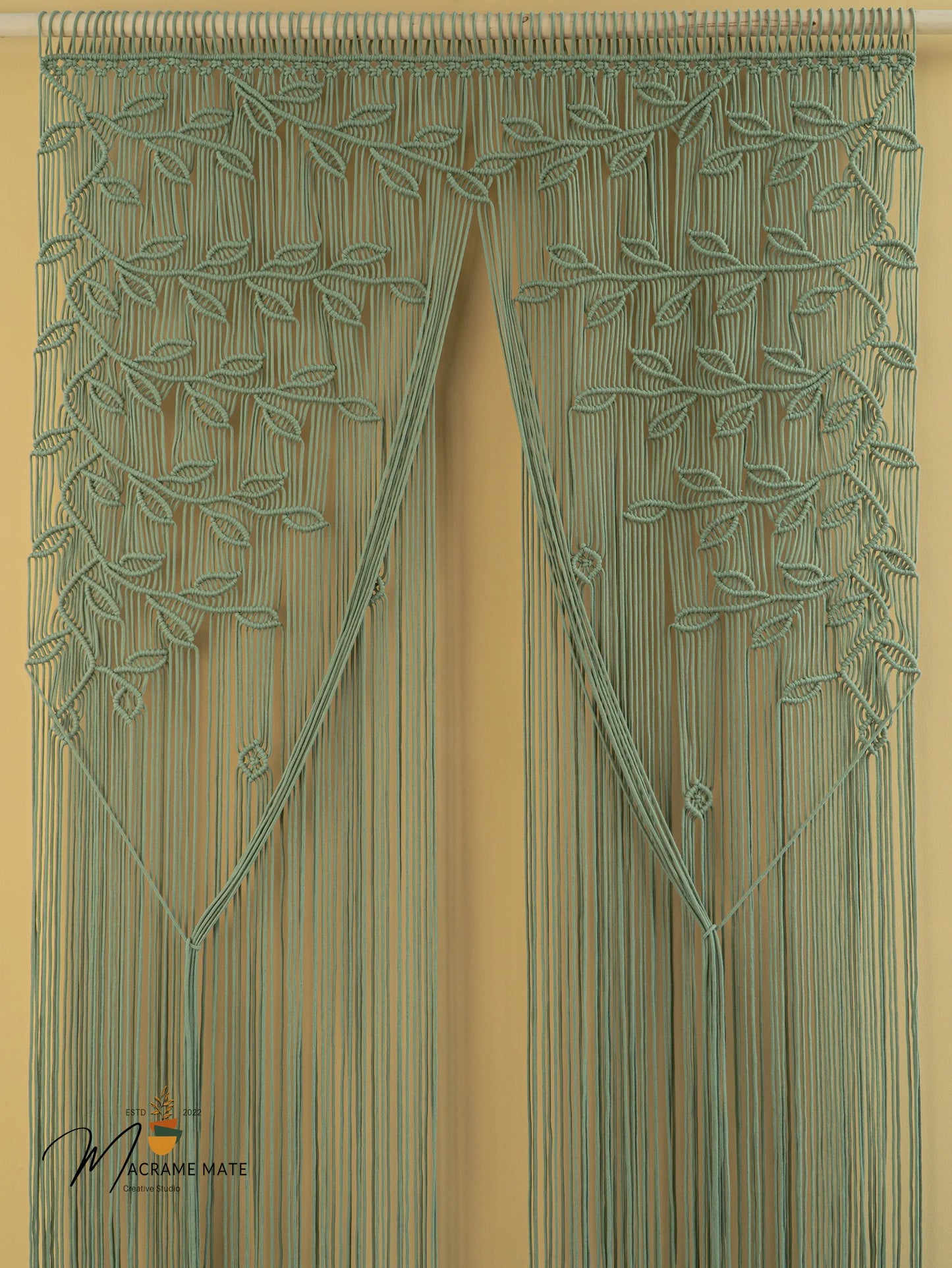 Sage Green Macrame Leaf Door Curtain