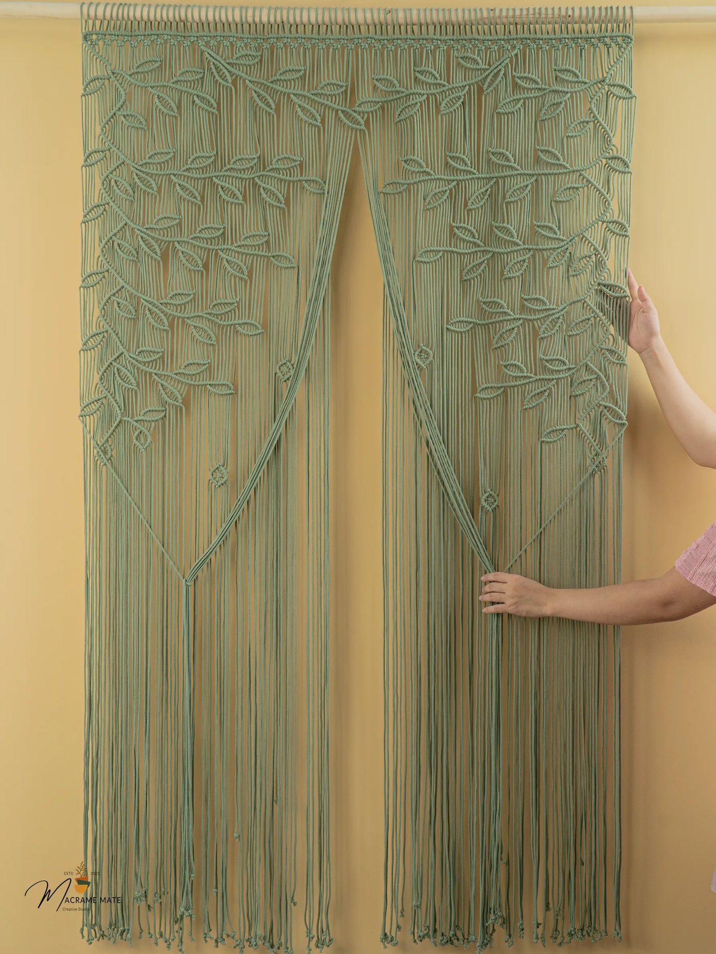 Sage Green Macrame Leaf Door Curtain