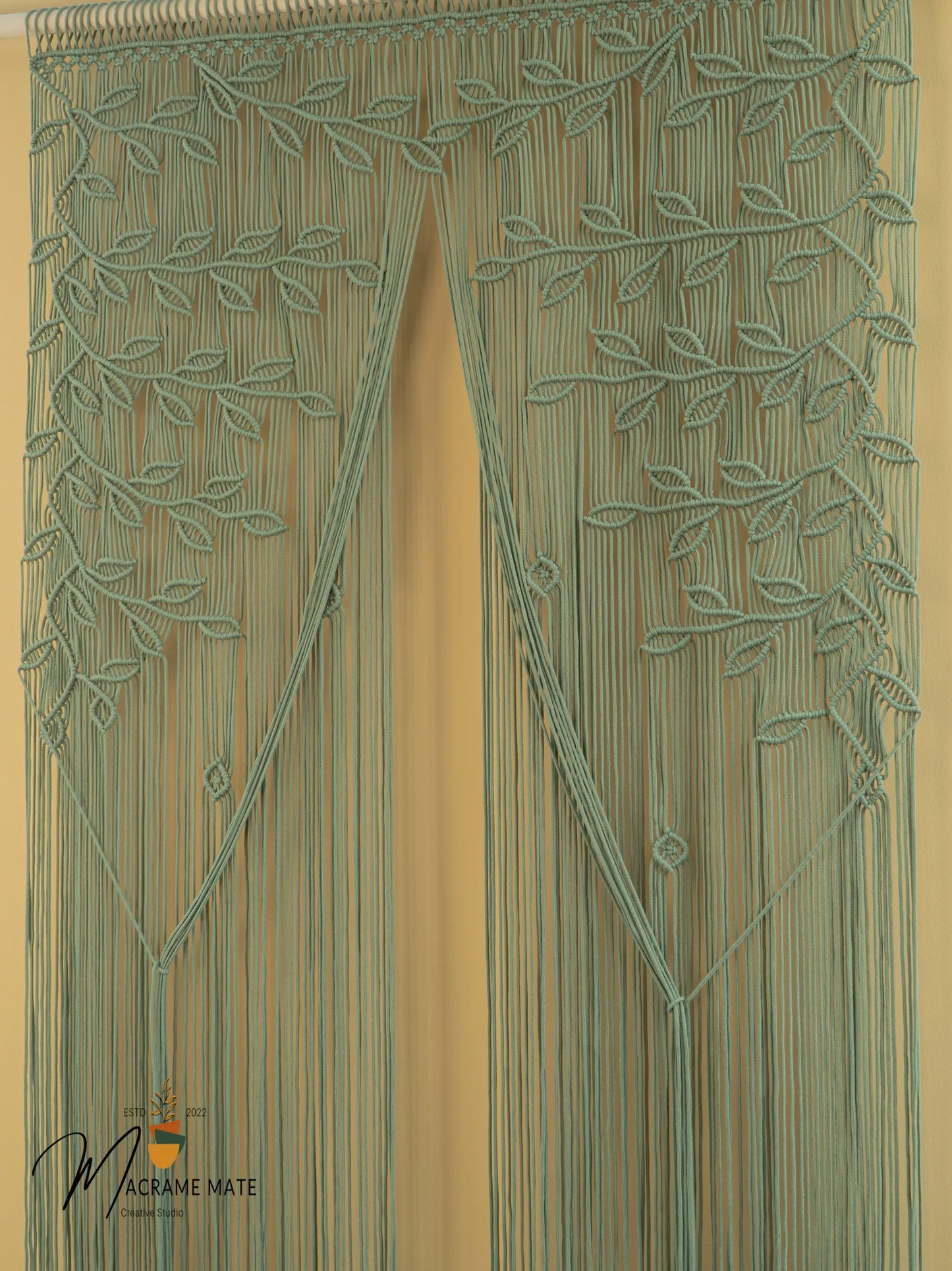 Sage Green Macrame Leaf Door Curtain