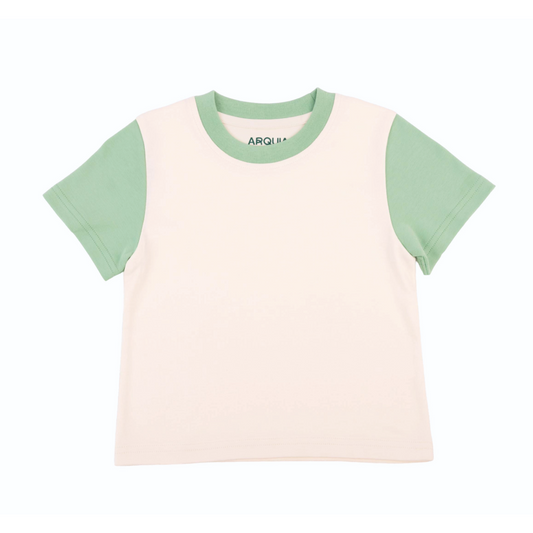 Kids Colorblock Tee in White with Grass Green