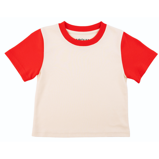 Kids Colorblock Tee in White with Engine Red