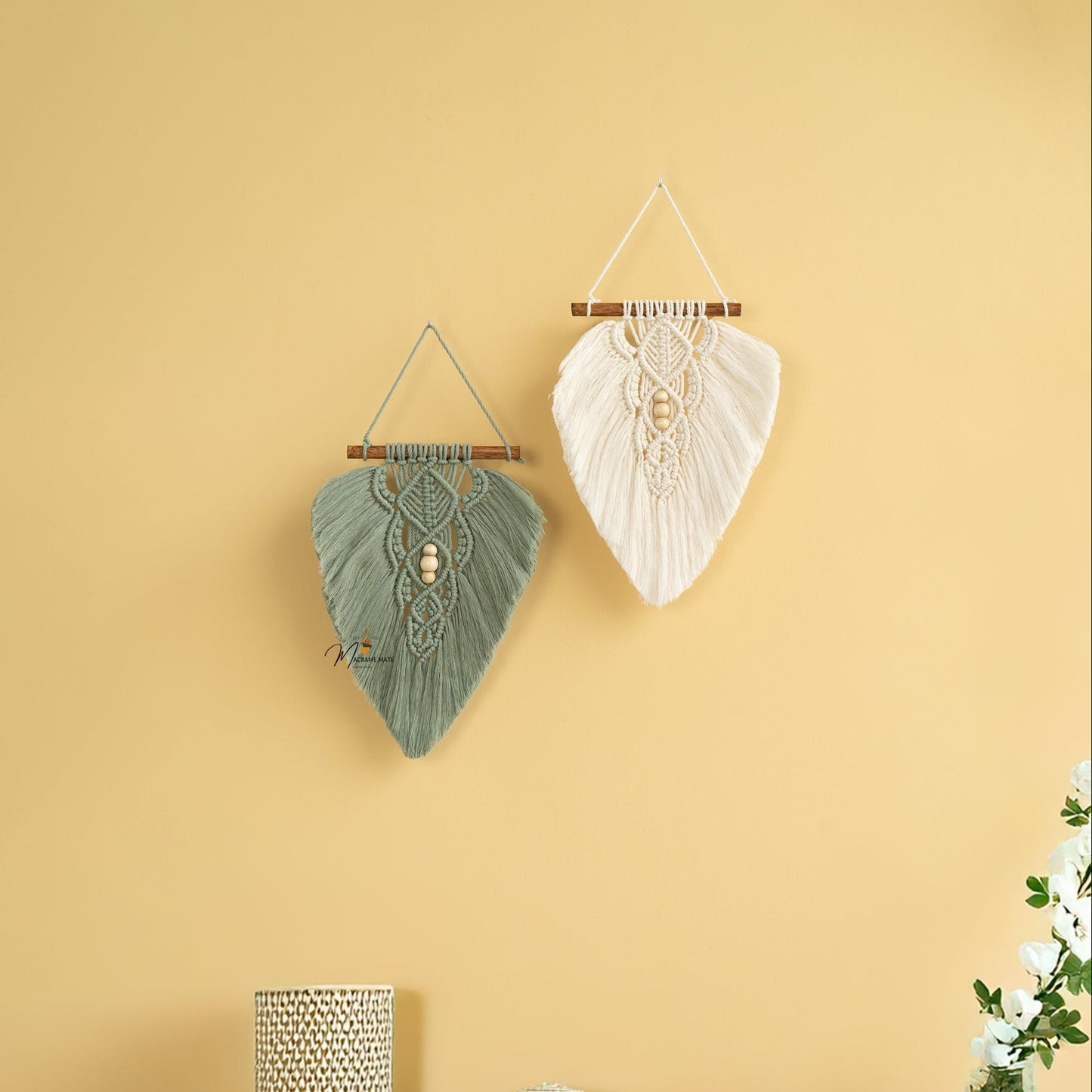 Rustic Green Natural Macrame Leaves