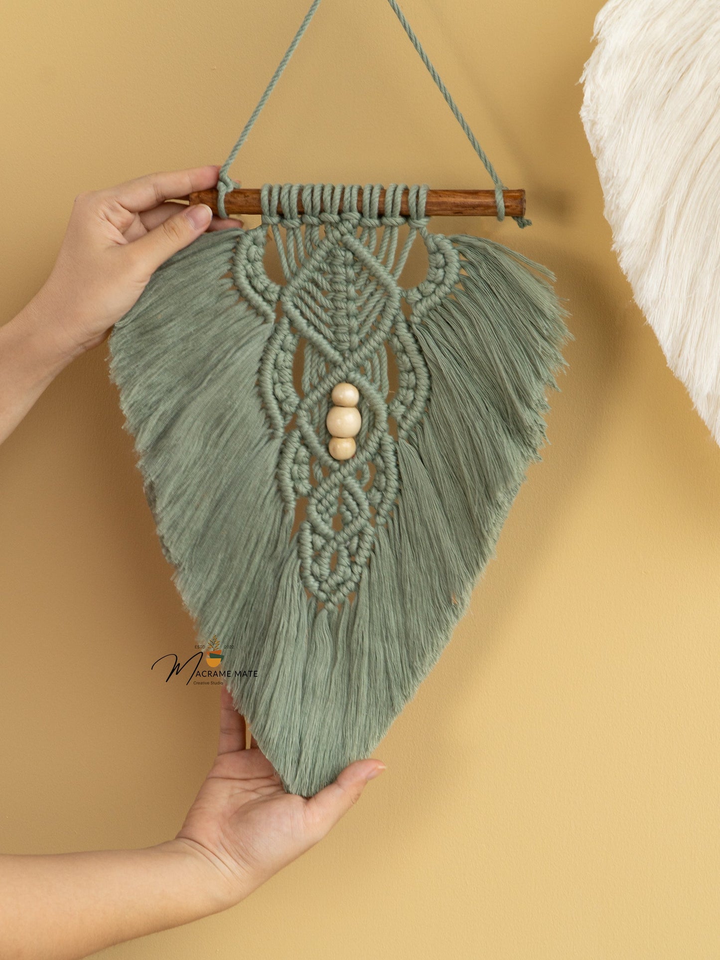 Rustic Green Natural Macrame Leaves