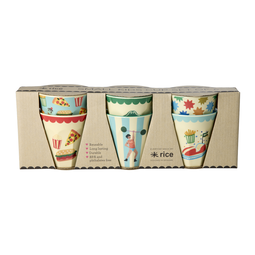 Melamine Kids Cups in Fun Fair Mint Prints - Small - 6 pcs. in Gift Box -