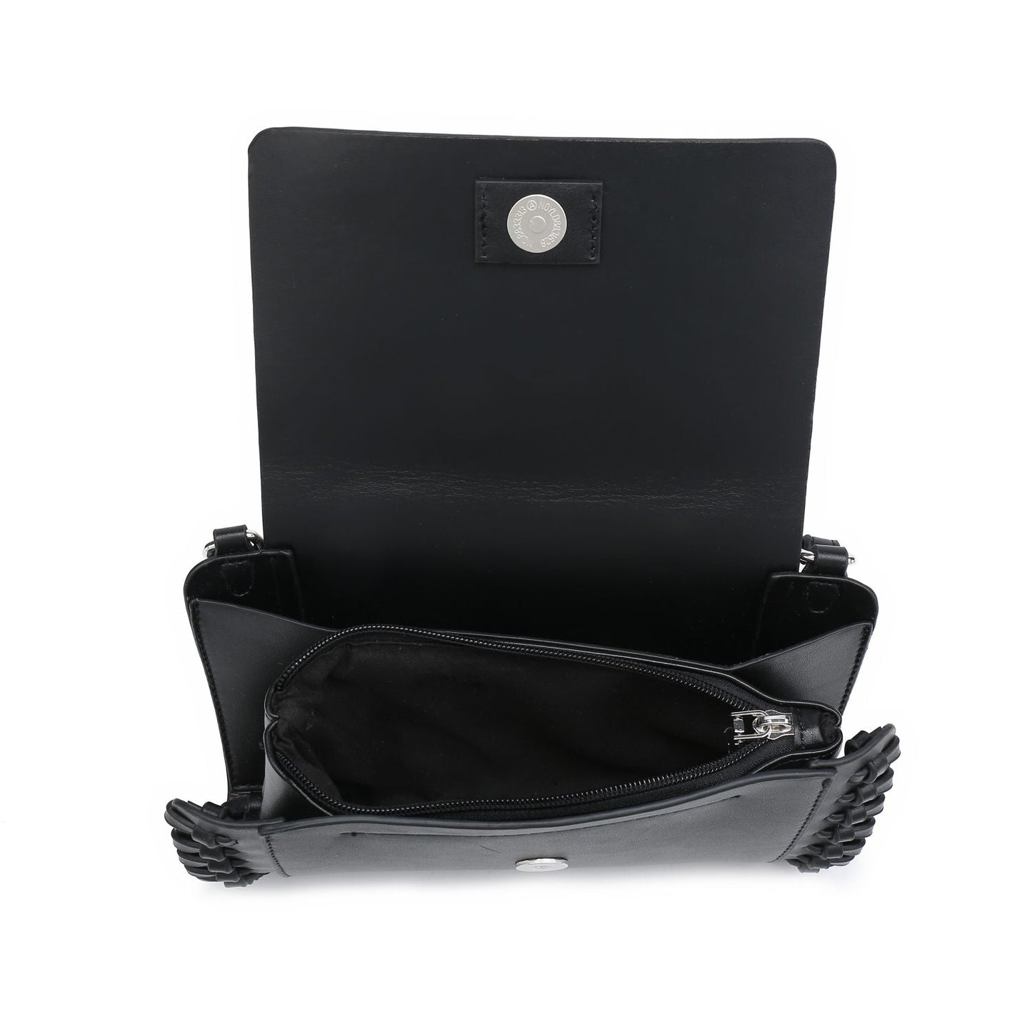 Compact Black Square Purse With Handcrafted Weave detail