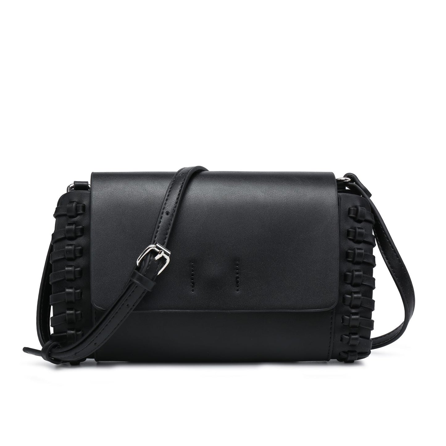 Compact Black Square Purse With Handcrafted Weave detail