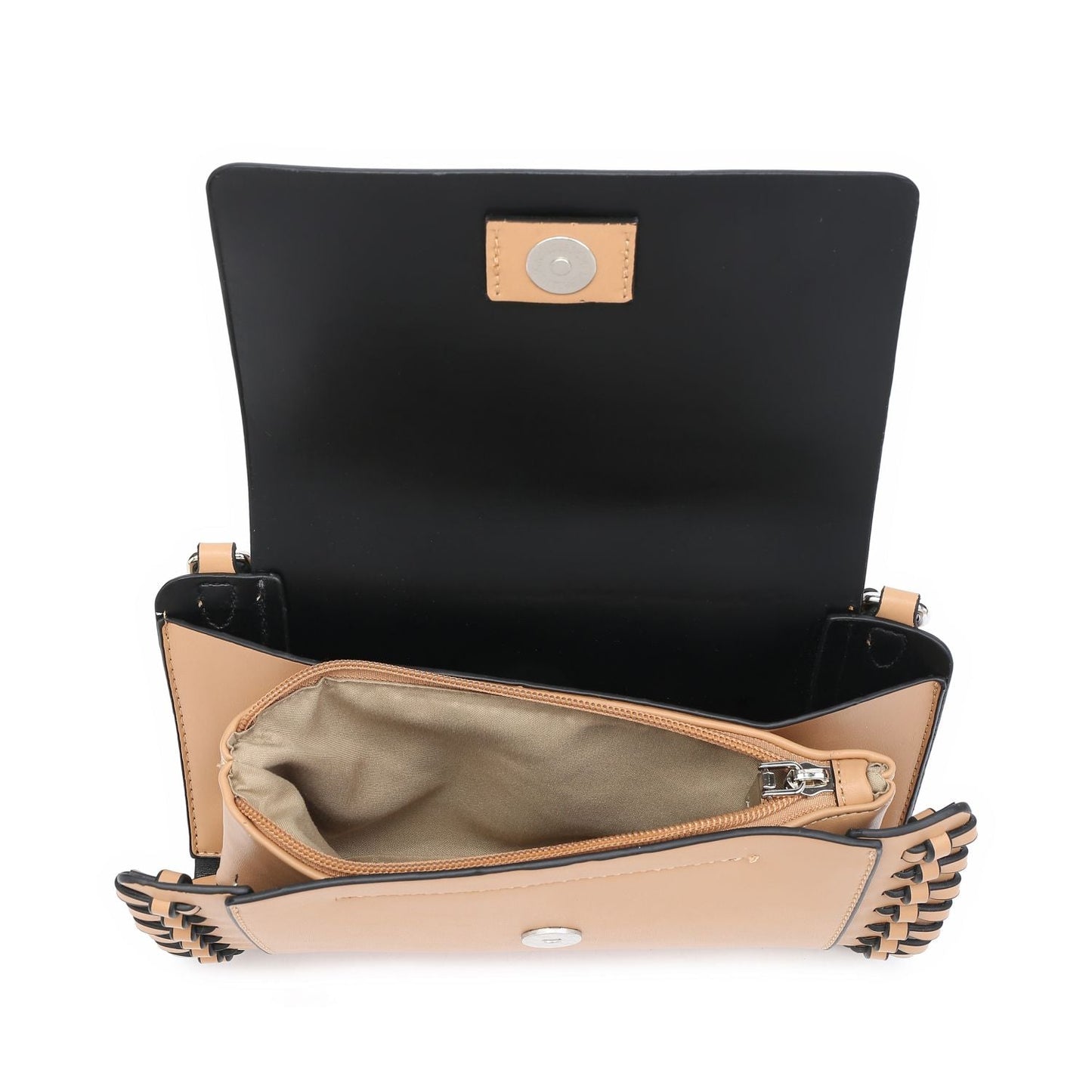 Compact Black Square Purse With Handcrafted Weave detail