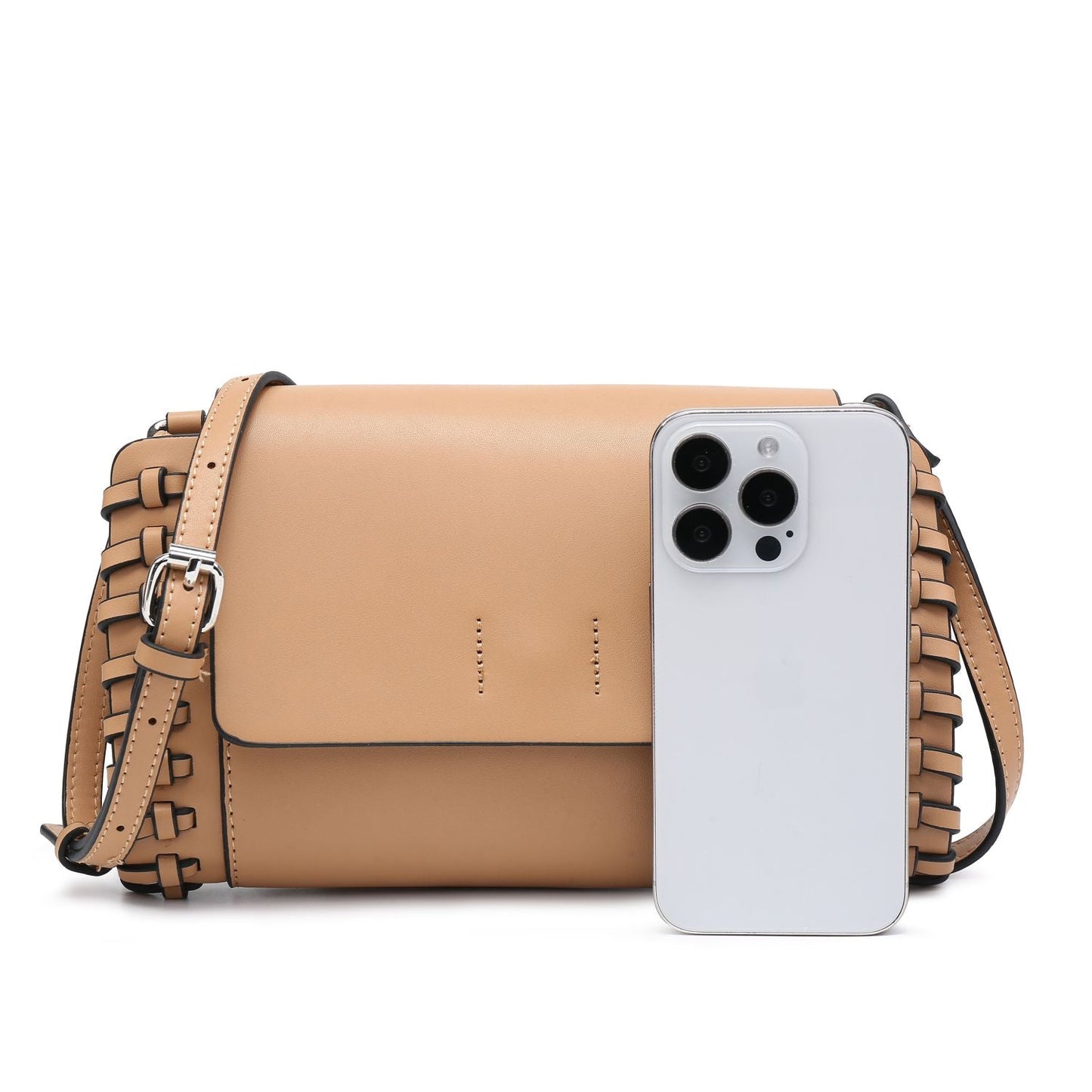 Compact Black Square Purse With Handcrafted Weave detail