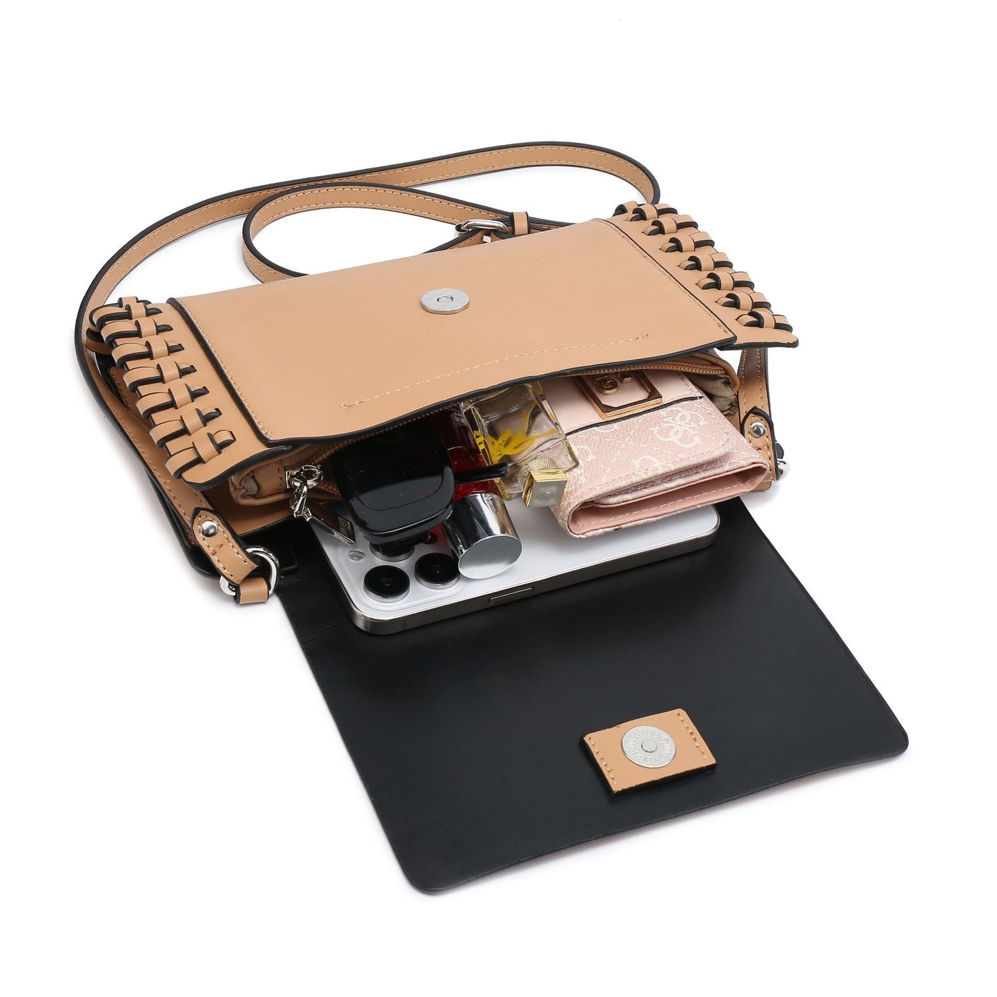 Compact Black Square Purse With Handcrafted Weave detail